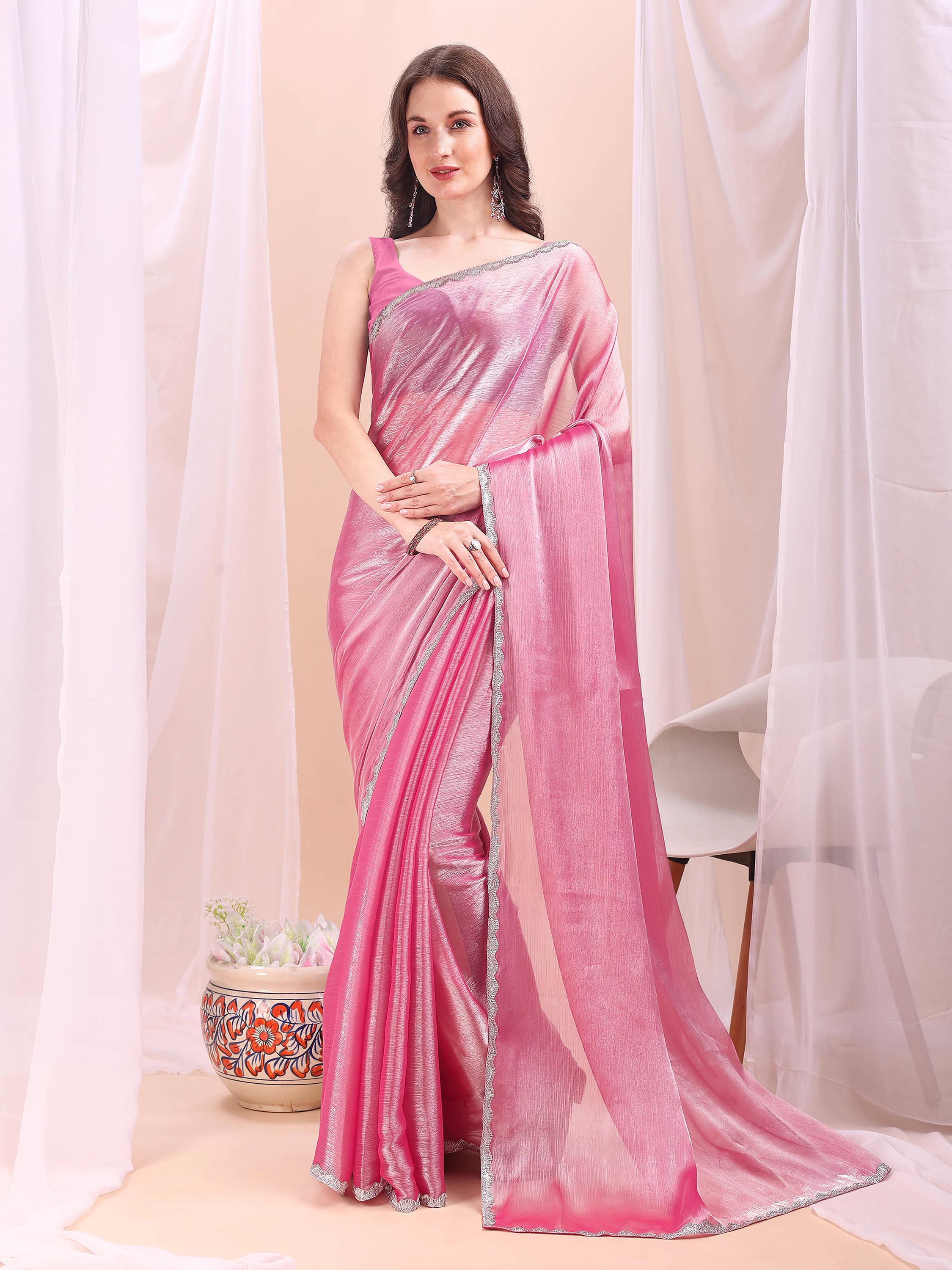 XOOM LADY Zimmy Choo Solid Saree With Unstitched Blouse Piece ( Pink ) XOOM LADY Zimmy Choo Solid Saree With Unstitched Blouse Piece ( Pink )