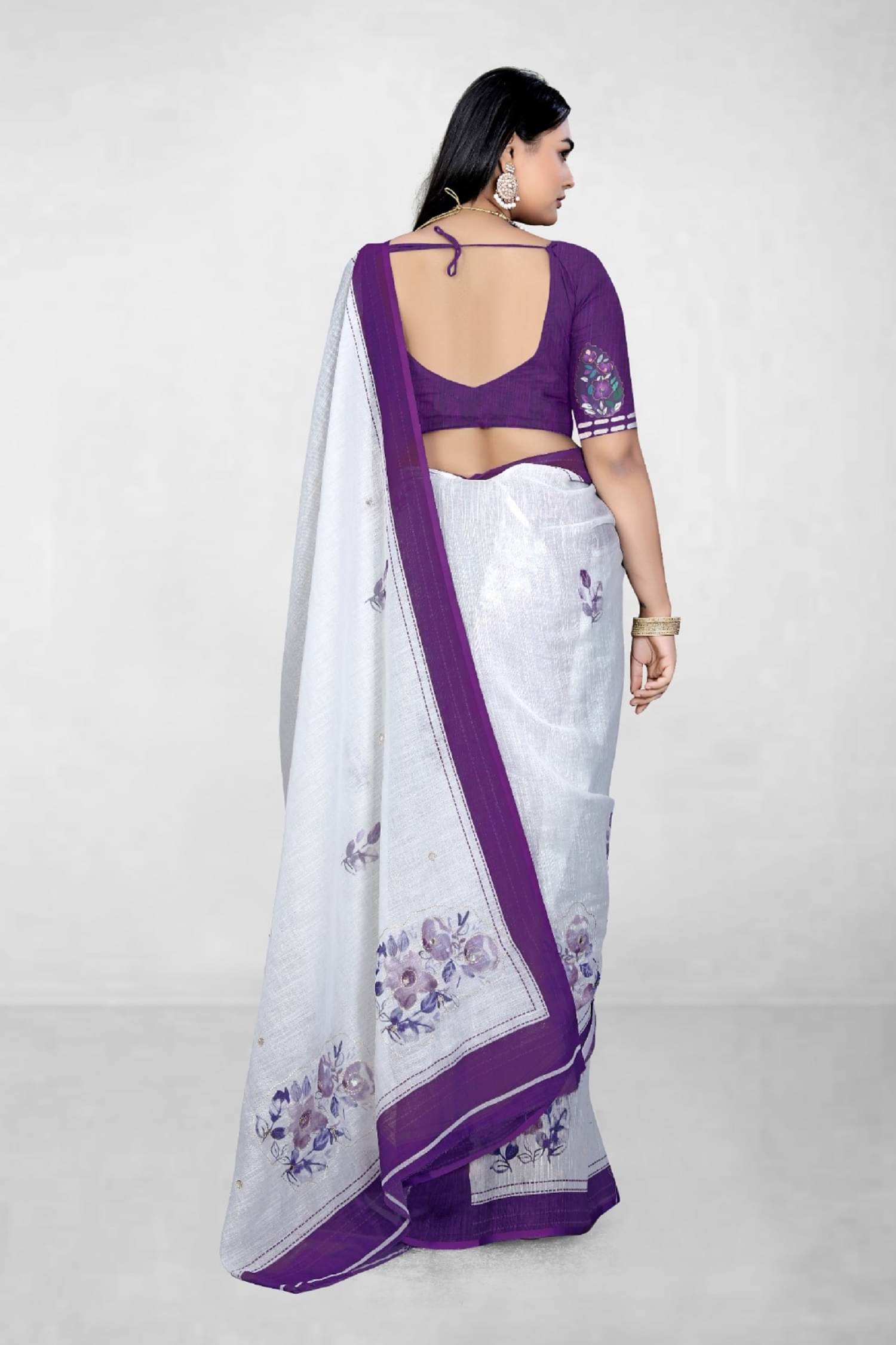     			supalee Tex Linen Printed Saree With Unstitched Blouse Piece ( Purple )