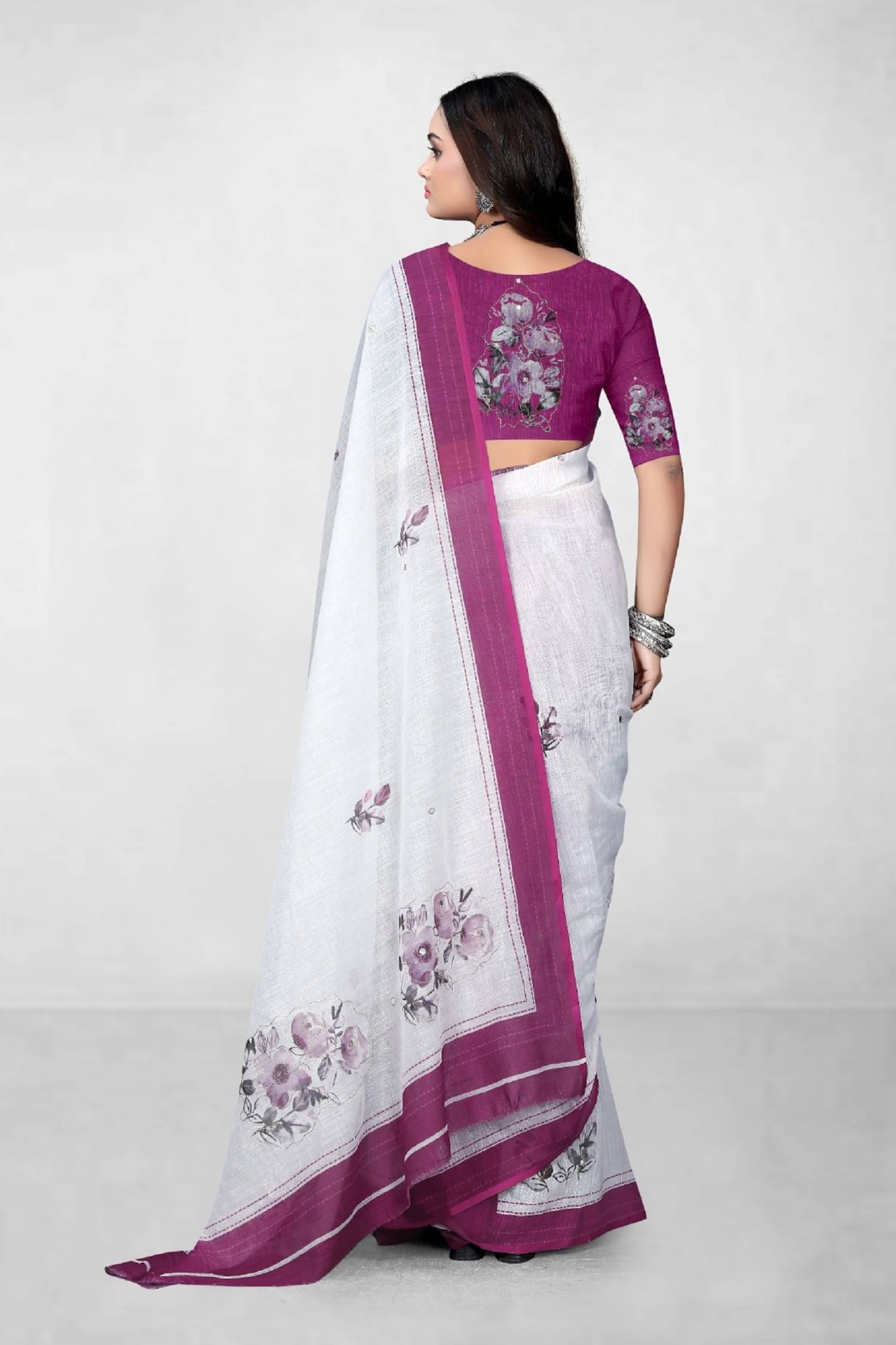 supalee Tex Linen Printed Saree With Unstitched Blouse Piece ( Magenta ) supalee Tex Linen Printed Saree With Unstitched Blouse Piece ( Magenta )