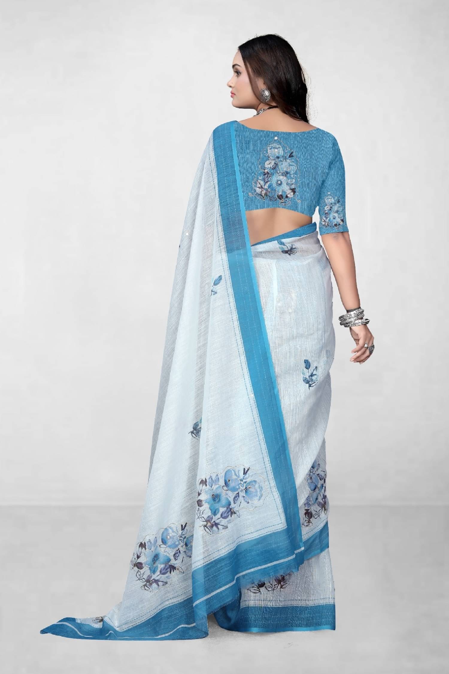    			supalee Tex Linen Printed Saree With Unstitched Blouse Piece ( Light Blue )