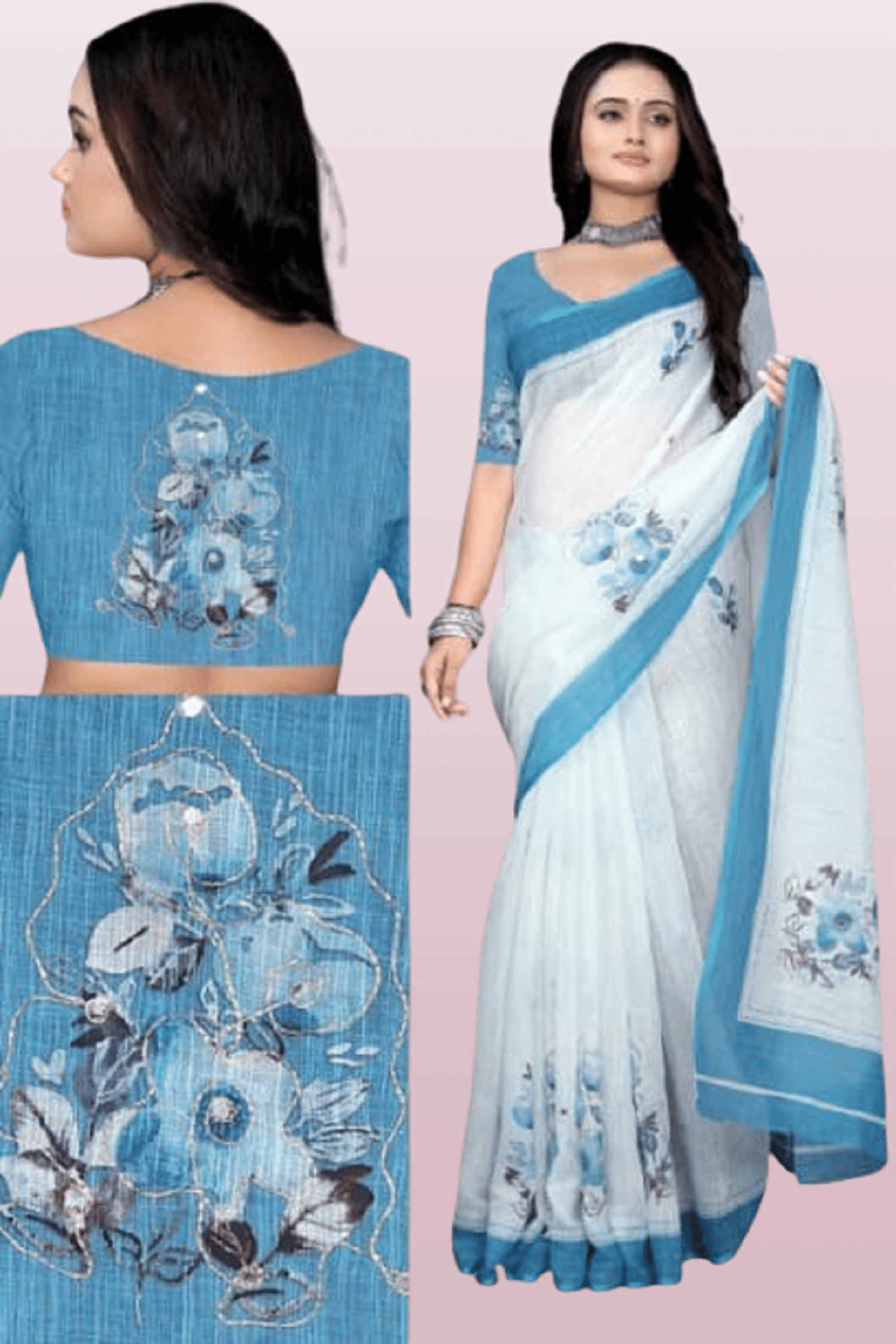 supalee Tex Linen Printed Saree With Unstitched Blouse Piece ( Light Blue ) supalee Tex Linen Printed Saree With Unstitched Blouse Piece ( Light Blue )