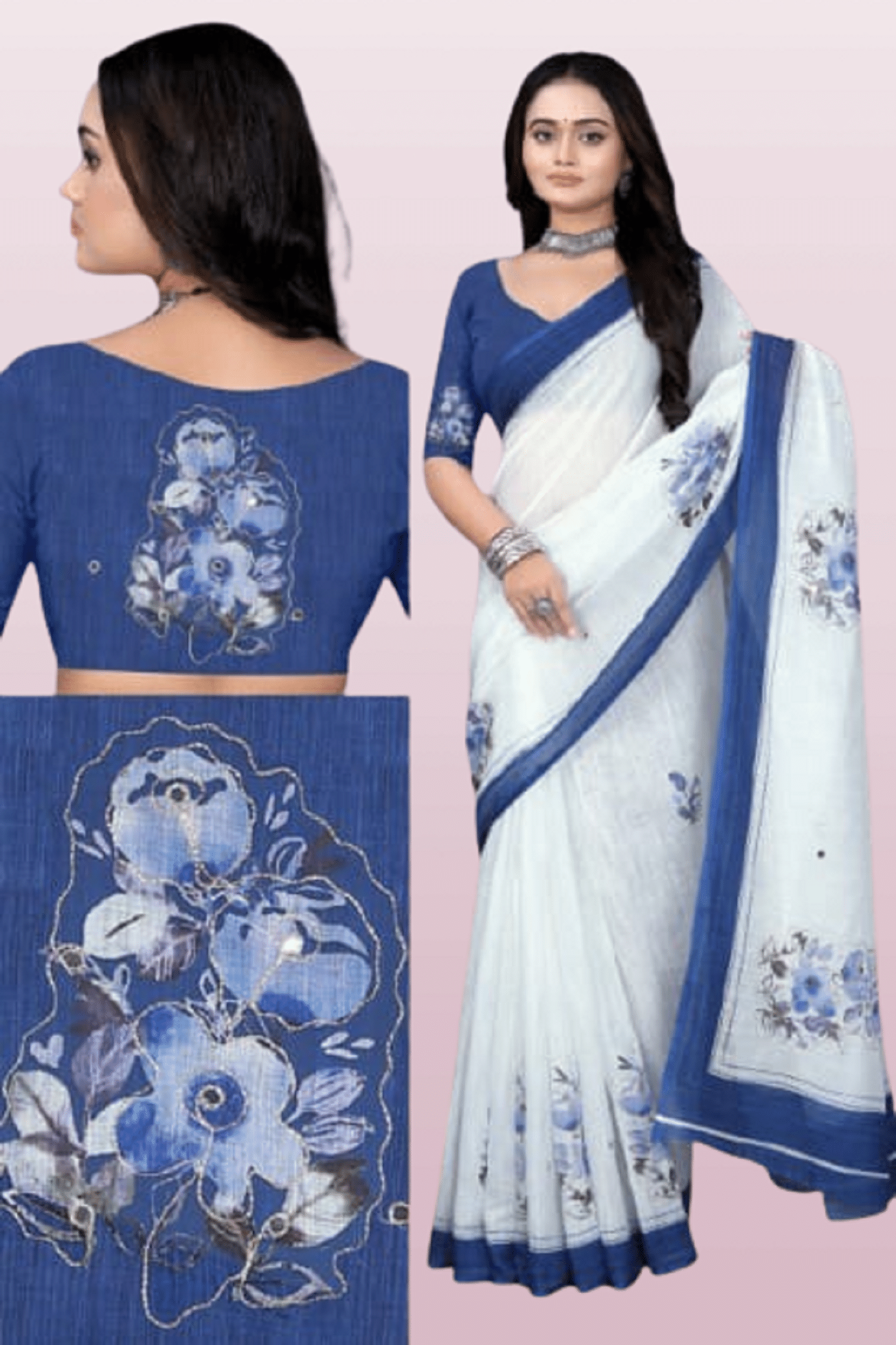     			supalee Tex Linen Printed Saree With Unstitched Blouse Piece ( Blue )
