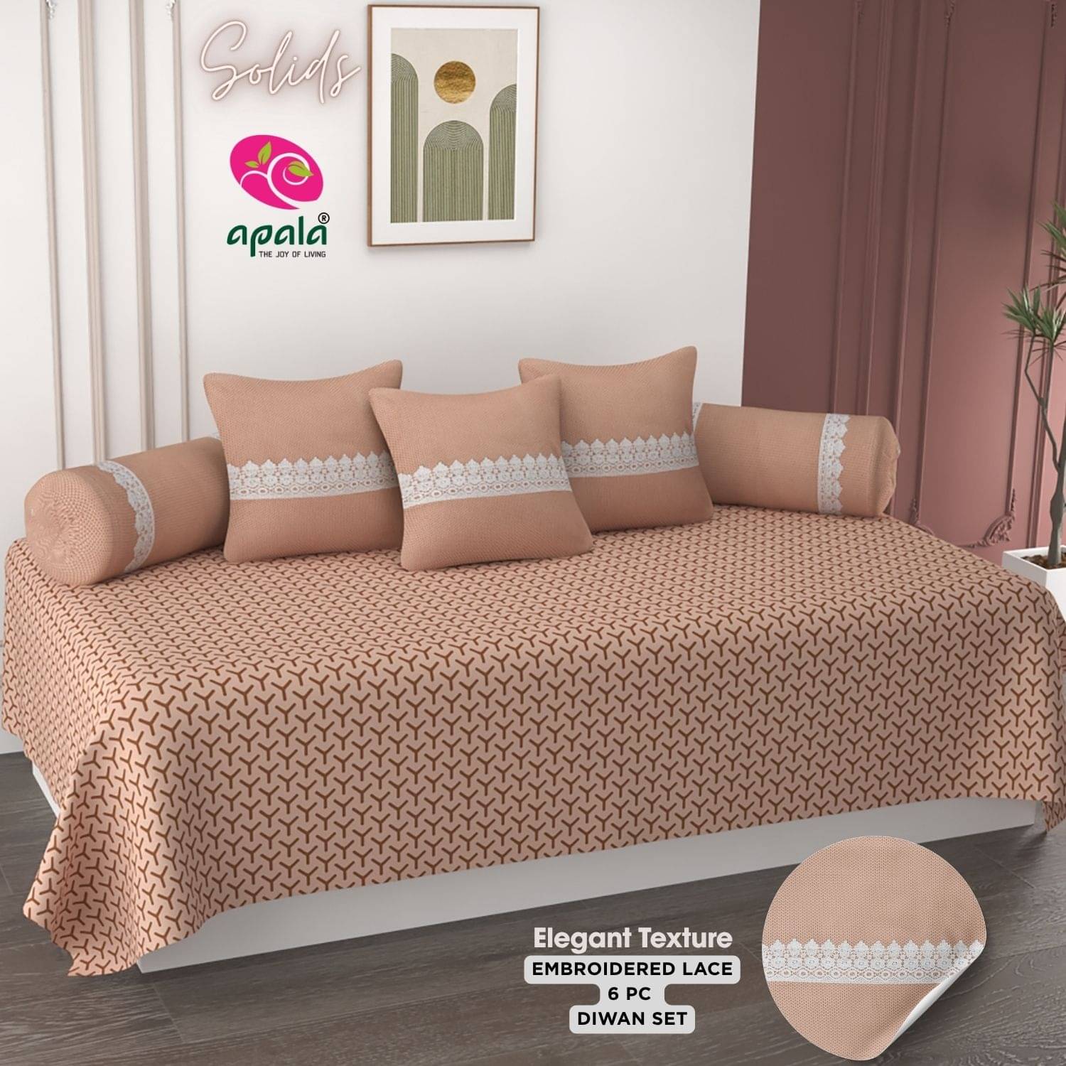 Apala Microfibre Embroidered Diwan Set 6 Pcs - Brown Apala Microfibre Embroidered Diwan Set 6 Pcs - Brown