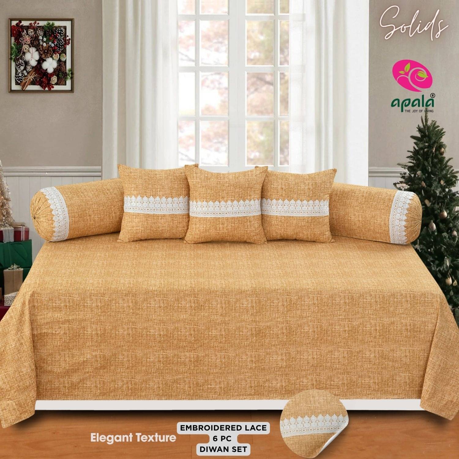 Apala Microfibre Embroidered Diwan Set 6 Pcs - Beige Apala Microfibre Embroidered Diwan Set 6 Pcs - Beige