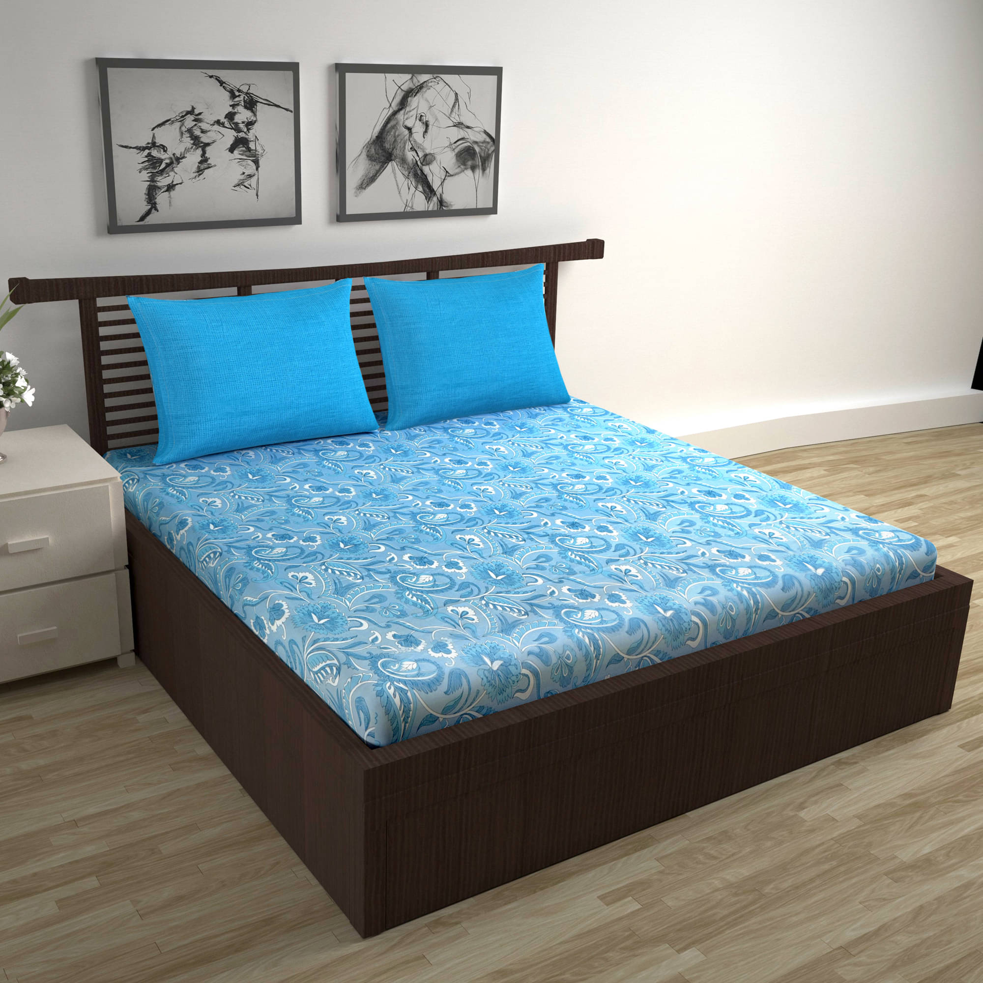     			DIVINE CASA Cotton 1 Double Bedsheet with 2 Pillow Covers ( Light Blue )