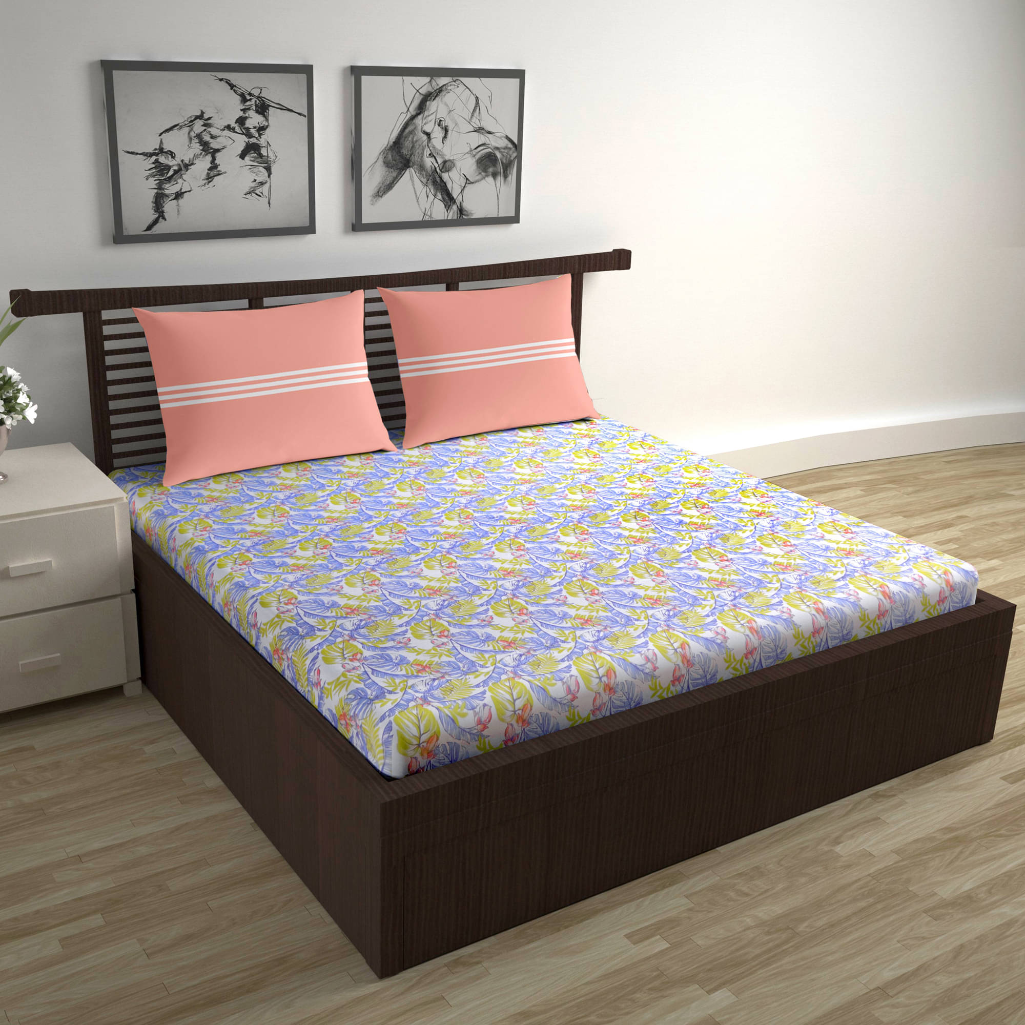     			DIVINE CASA Cotton 1 Double Bedsheet with 2 Pillow Covers ( Blue )