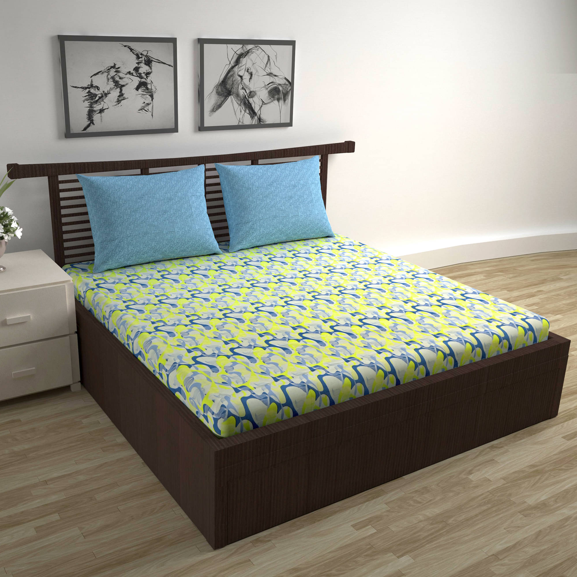     			DIVINE CASA Cotton 1 Double Bedsheet with 2 Pillow Covers ( Lime Green )