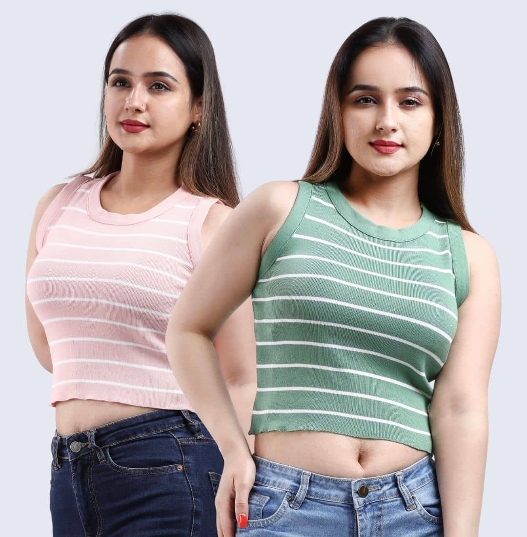 FEVERFEW Women's Cotton Linen Crop Top ( Multi Color )