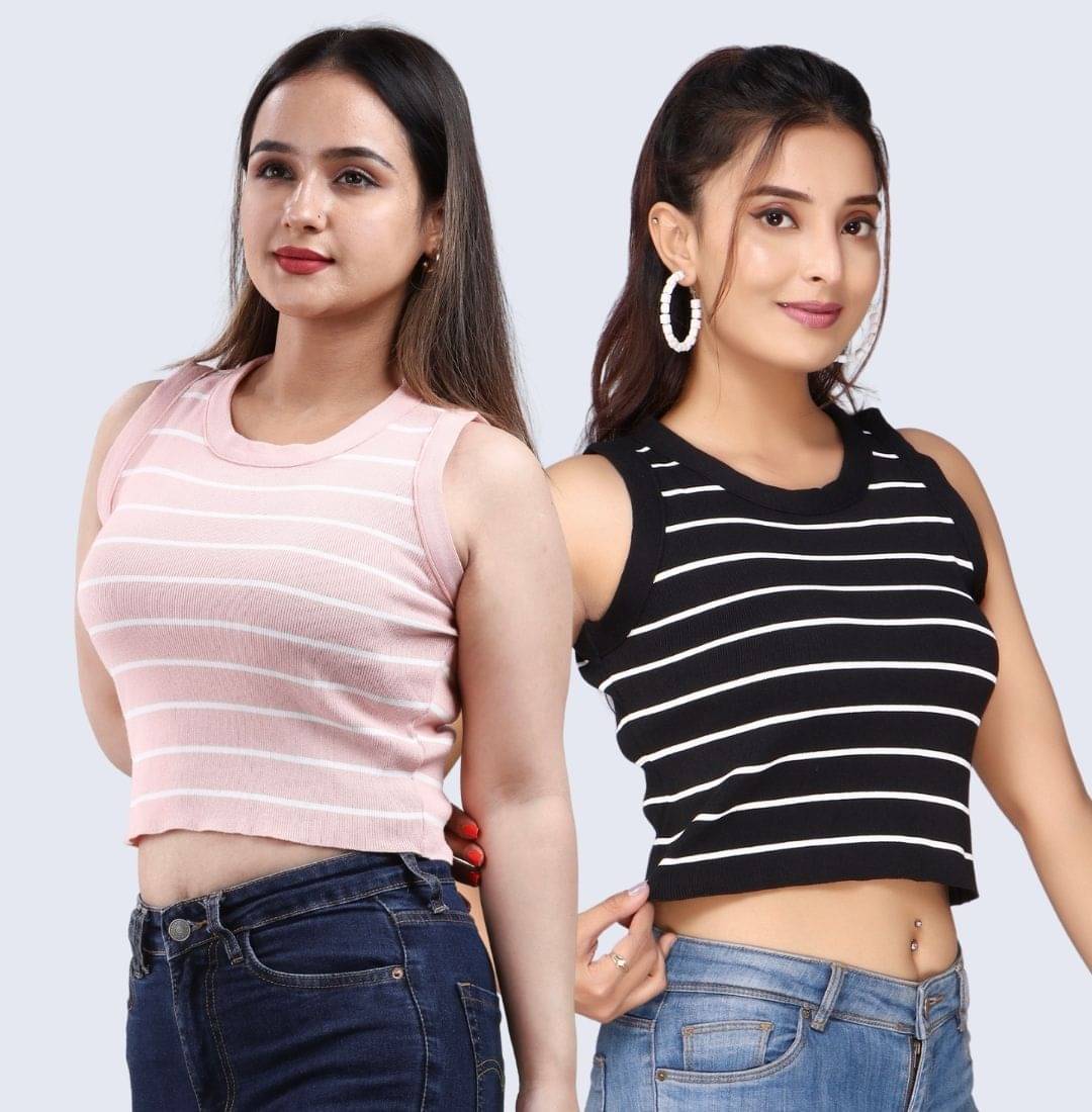     			FEVERFEW Women's Cotton Linen Crop Top ( Multicolor 2 )