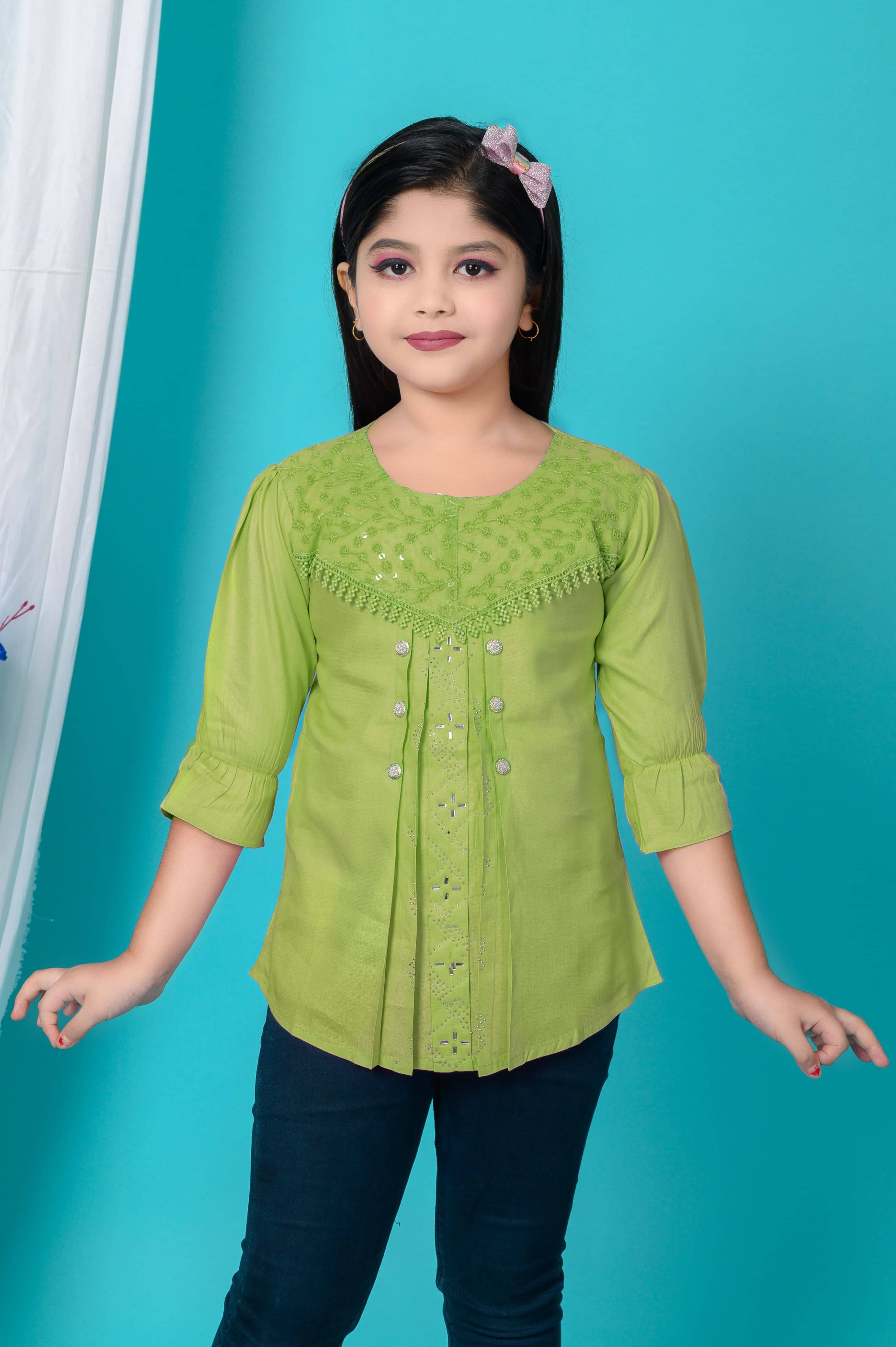     			Hafiza Pack of 1 Girls Cotton Blend Top ( Green )