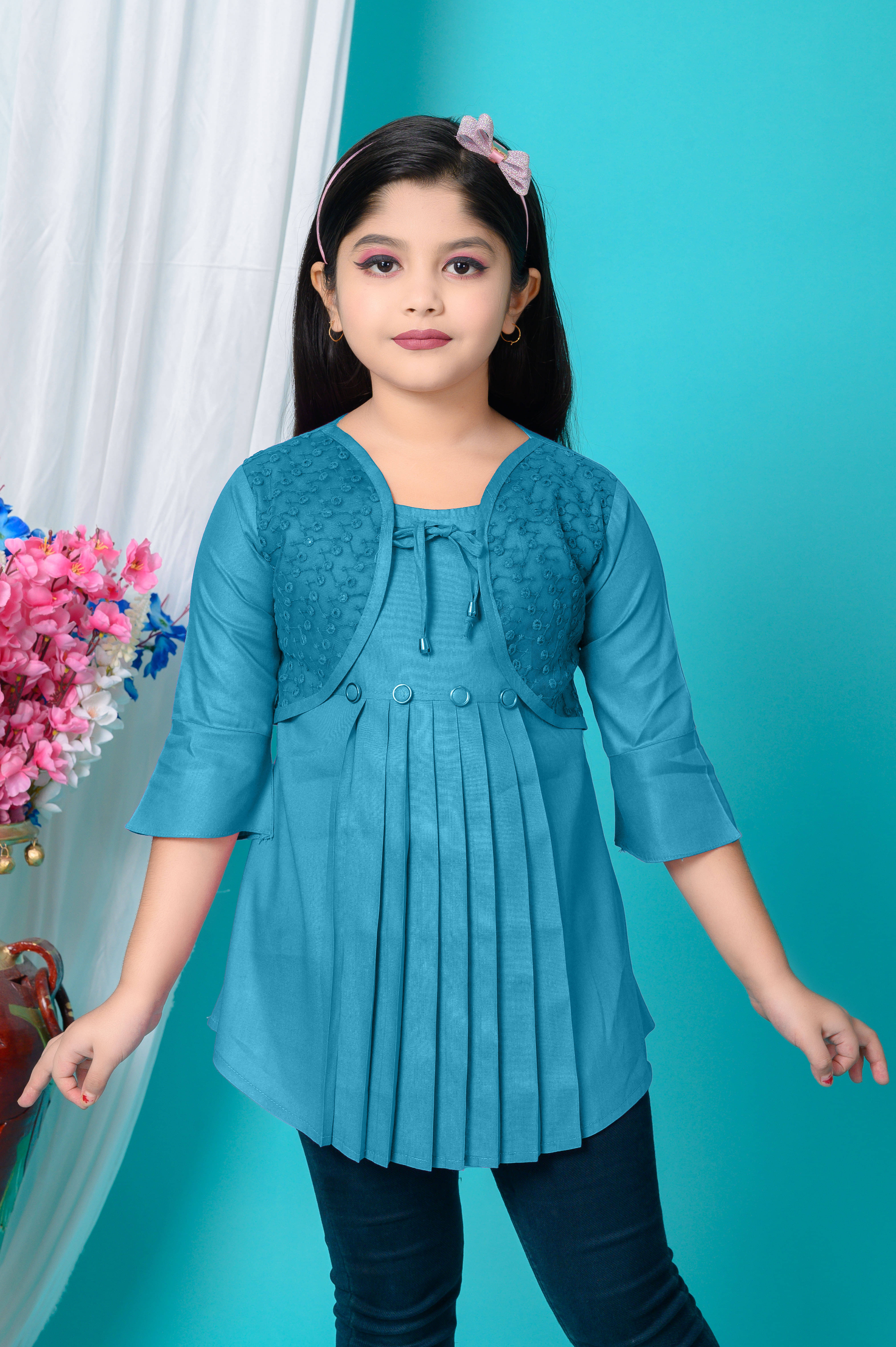     			Hafiza Pack of 1 Girls Rayon Top ( Blue )
