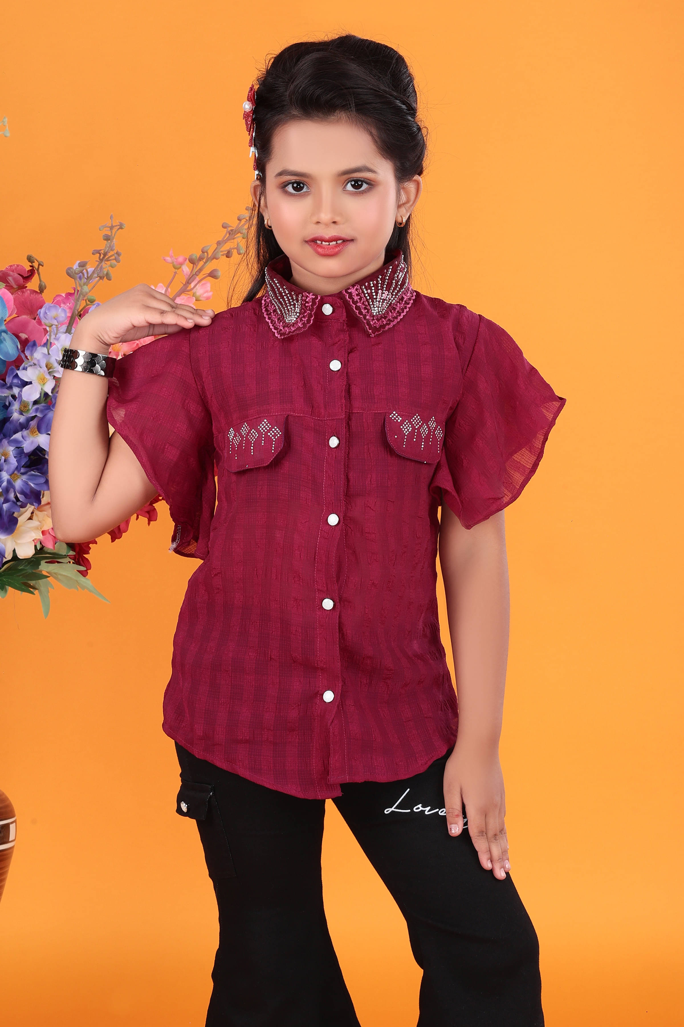     			Hafiza Pack of 1 Girls Chiffon Top ( Maroon )