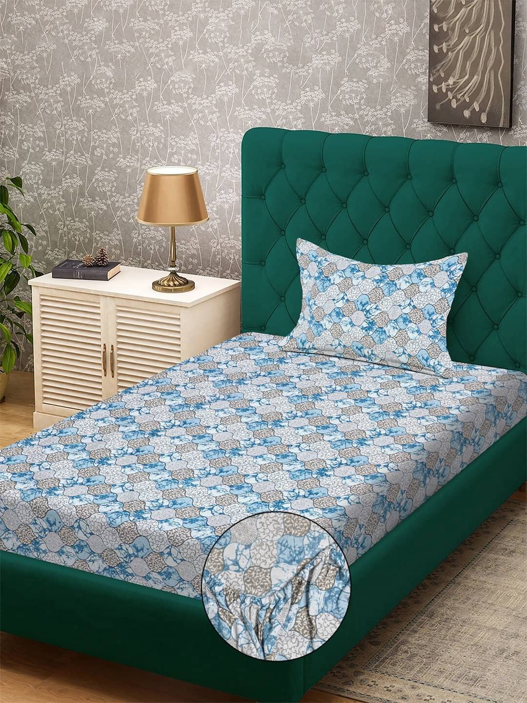     			Klotthe Poly Cotton 1 Single Bedsheet with 1 Pillow Cover ( Blue )
