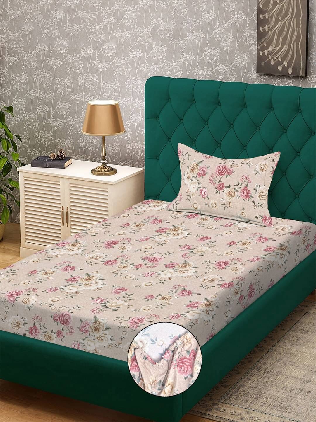     			Klotthe Poly Cotton 1 Single Bedsheet with 1 Pillow Cover ( Beige )