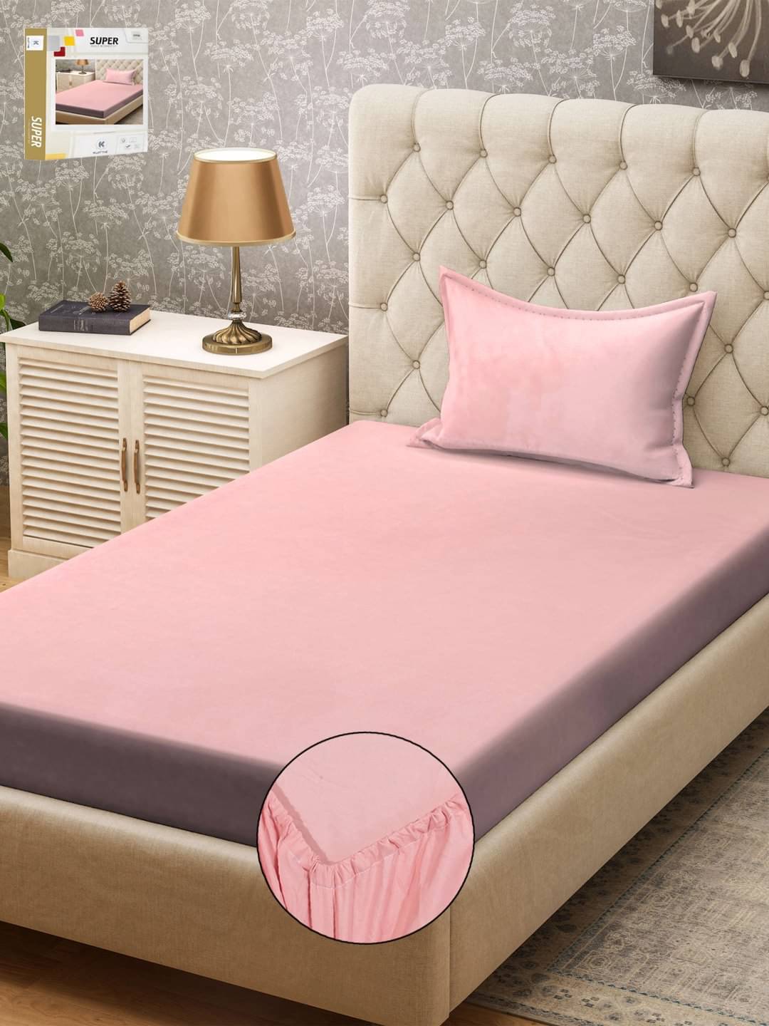     			Klotthe Poly Cotton 1 Single Bedsheet with 1 Pillow Cover ( Pink )