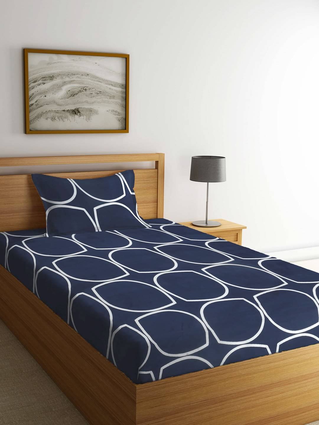     			Klotthe Poly Cotton 1 Single Bedsheet with 1 Pillow Cover ( Blue )