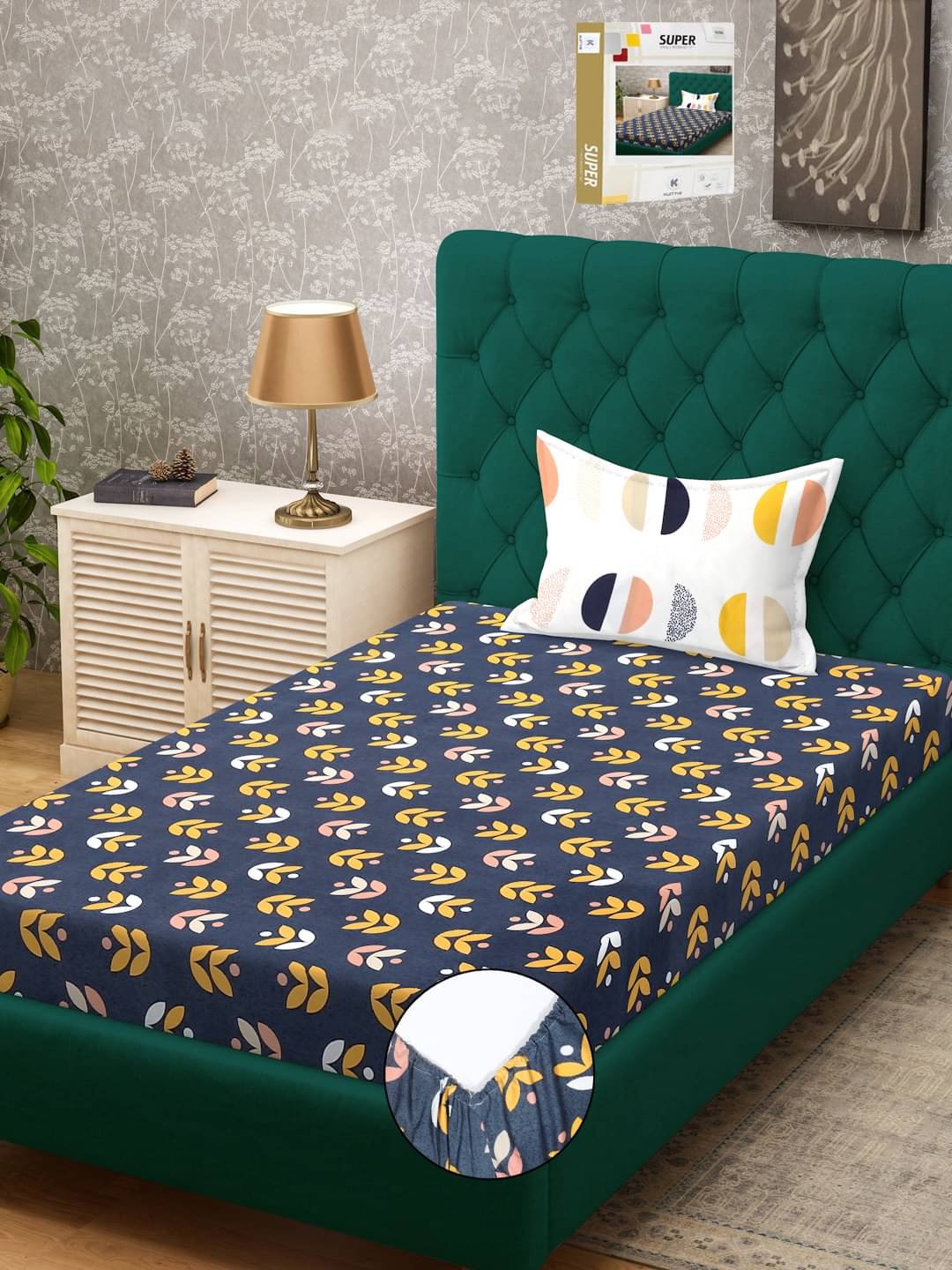     			Klotthe Poly Cotton 1 Single Bedsheet with 1 Pillow Cover ( Blue )