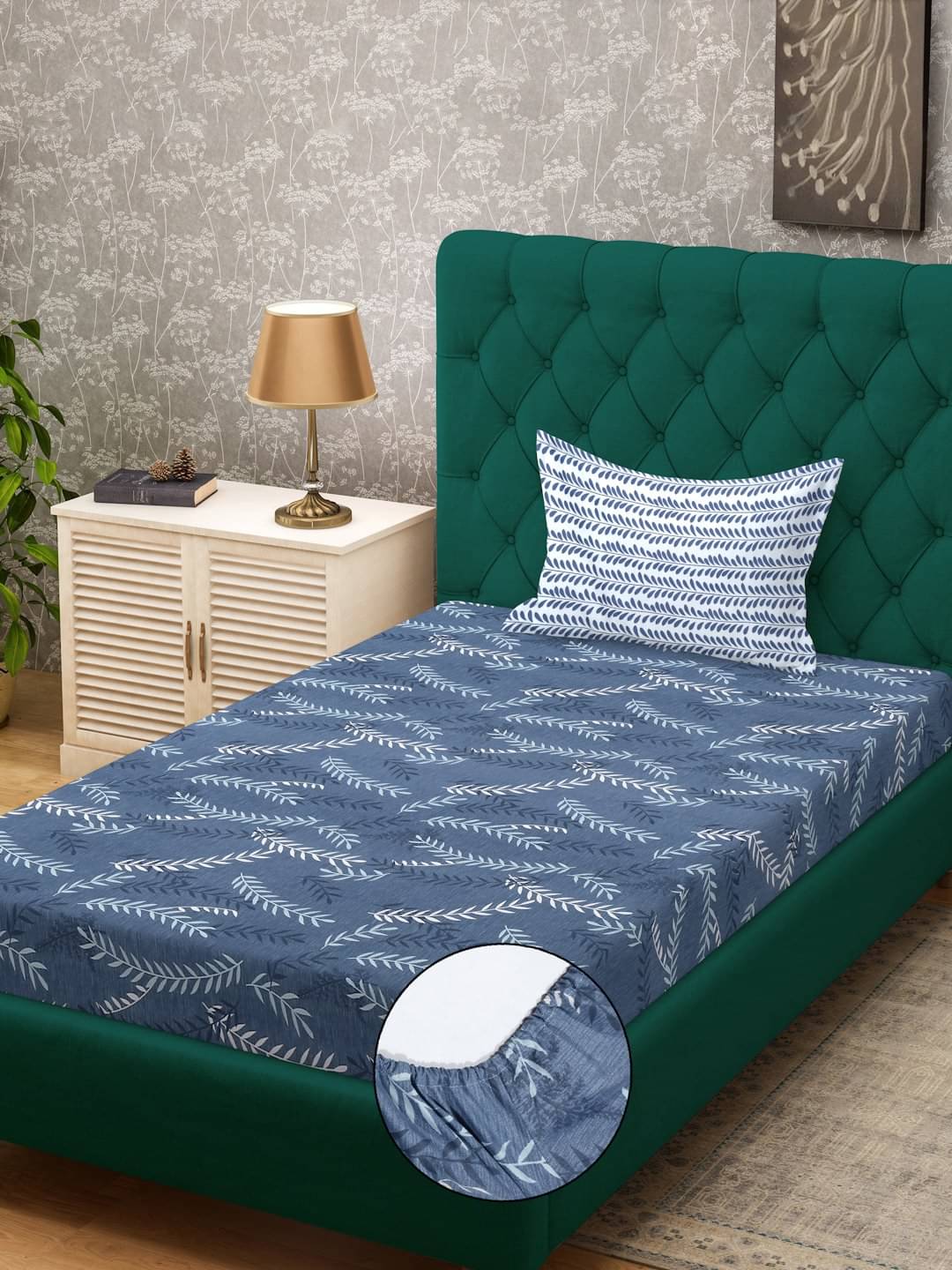     			Klotthe Poly Cotton 1 Single Bedsheet with 1 Pillow Cover ( Blue )