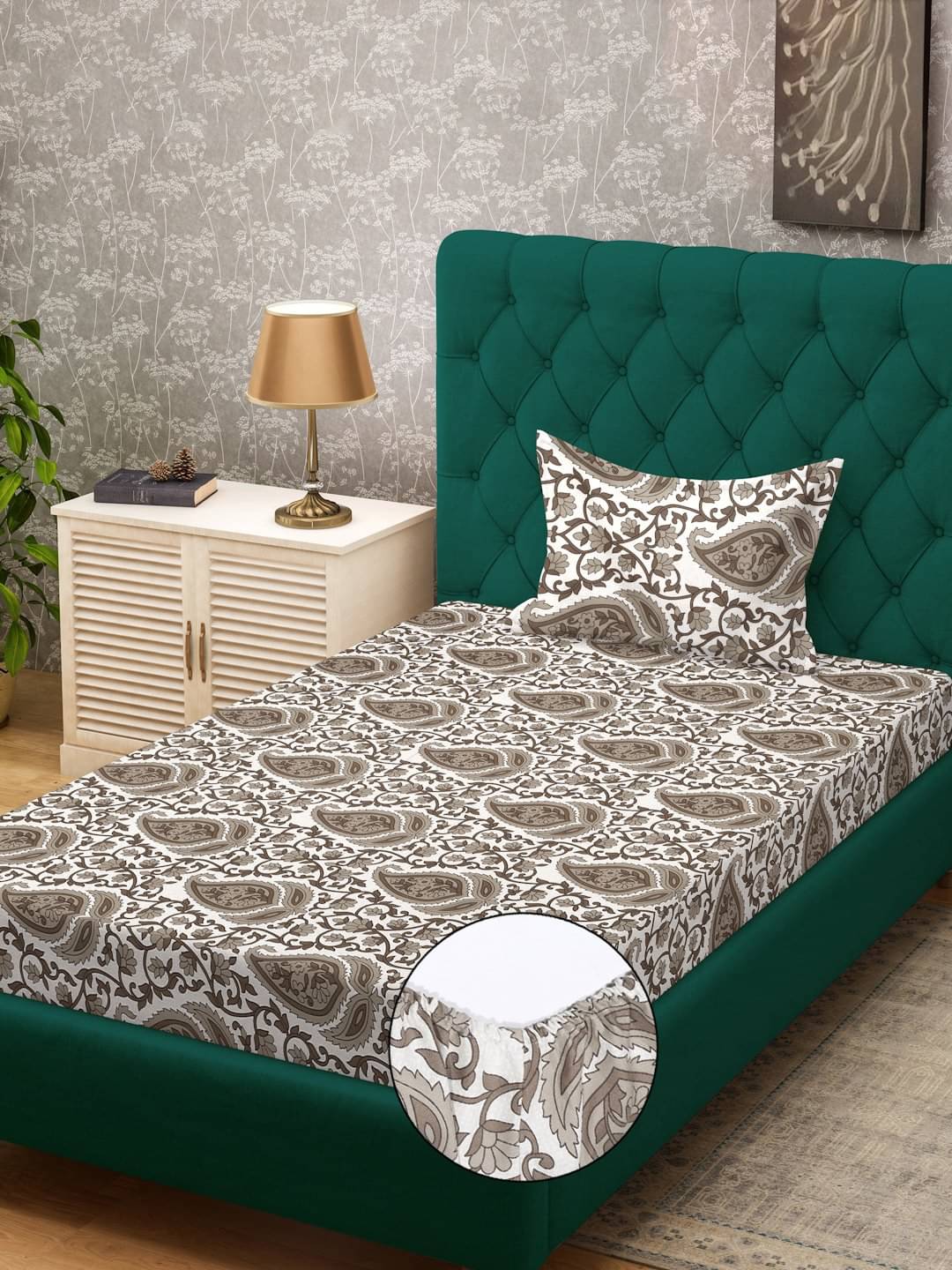     			Klotthe Poly Cotton 1 Single Bedsheet with 1 Pillow Cover ( Beige )