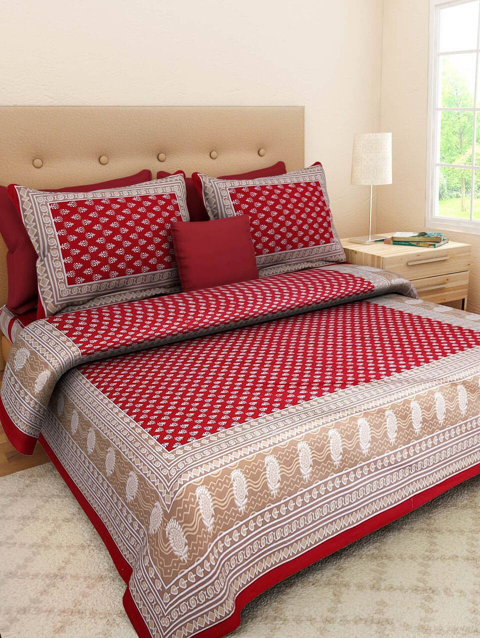 Navkaar Creation Cotton 1 Double Bedsheet with 2 Pillow Covers ( Red )     			Navkaar Creation Cotton 1 Double Bedsheet with 2 Pillow Covers ( Red )