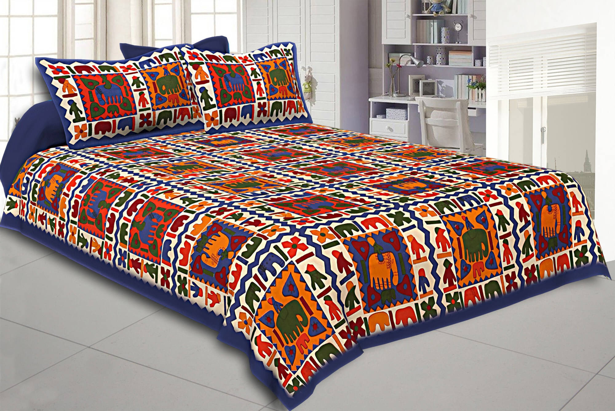     			Navkaar Creation Cotton 1 Double Bedsheet with 2 Pillow Covers ( Multicolor )