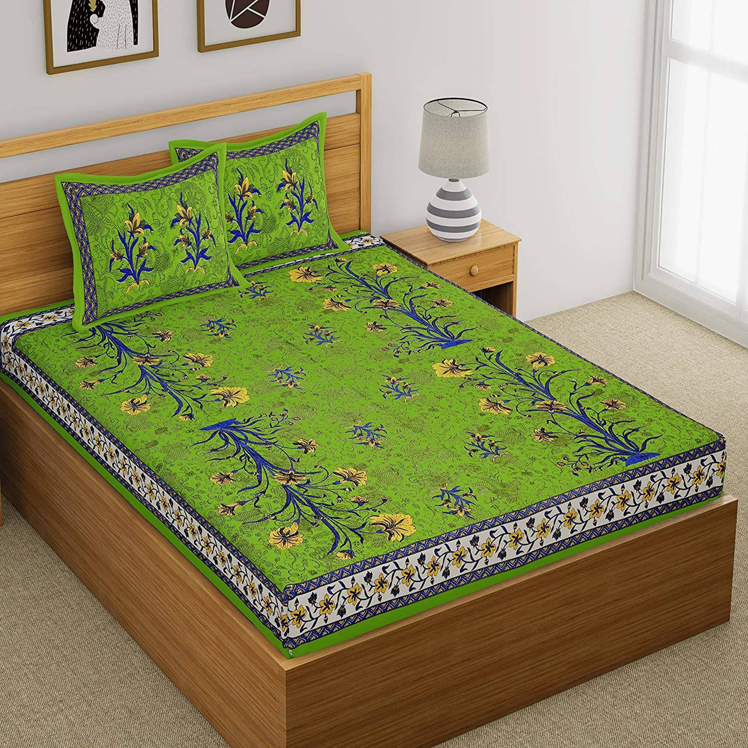 Navkaar Creation Cotton 1 Double Bedsheet with 2 Pillow Covers ( Green ) Navkaar Creation Cotton 1 Double Bedsheet with 2 Pillow Covers ( Green )