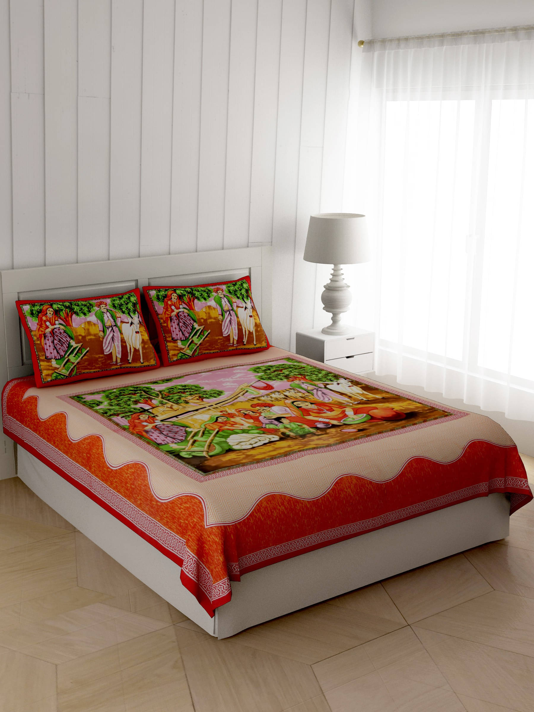 Navkaar Creation Cotton 1 Double Bedsheet with 2 Pillow Covers ( Red )     			Navkaar Creation Cotton 1 Double Bedsheet with 2 Pillow Covers ( Red )