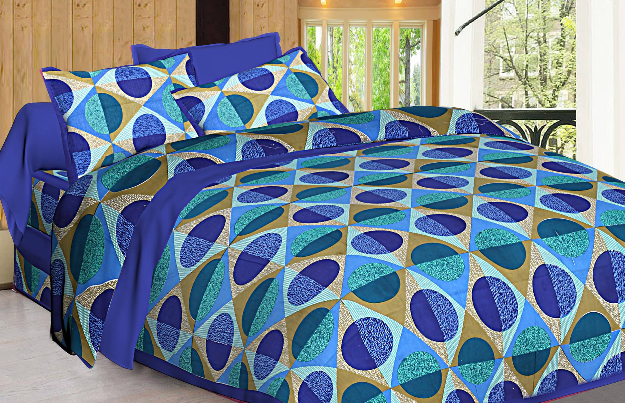     			Navkaar Creation Cotton 1 Double Bedsheet with 2 Pillow Covers ( Blue )