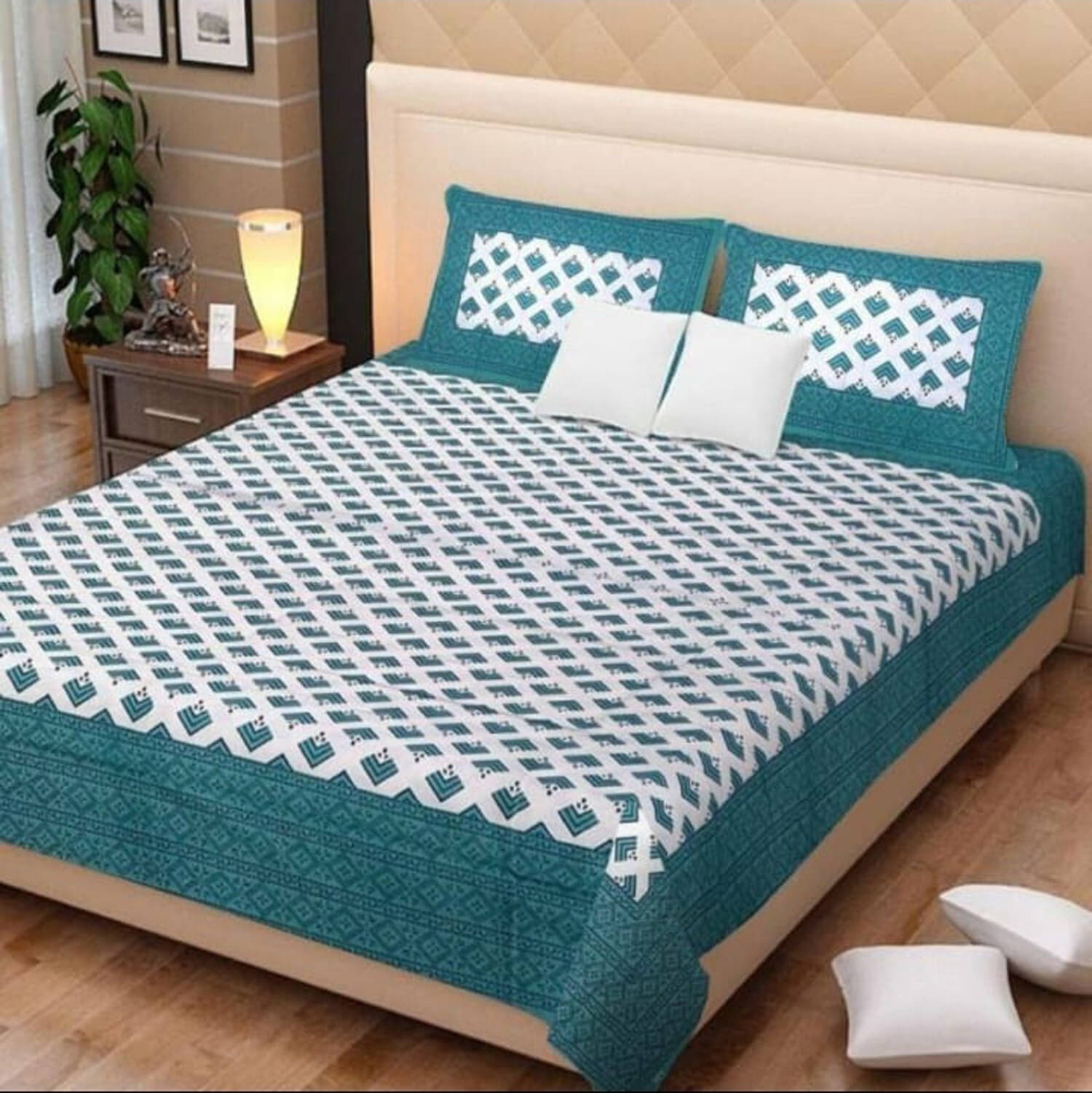 Navkaar Creation Cotton 1 Double Bedsheet with 2 Pillow Covers ( Green ) Navkaar Creation Cotton 1 Double Bedsheet with 2 Pillow Covers ( Green )