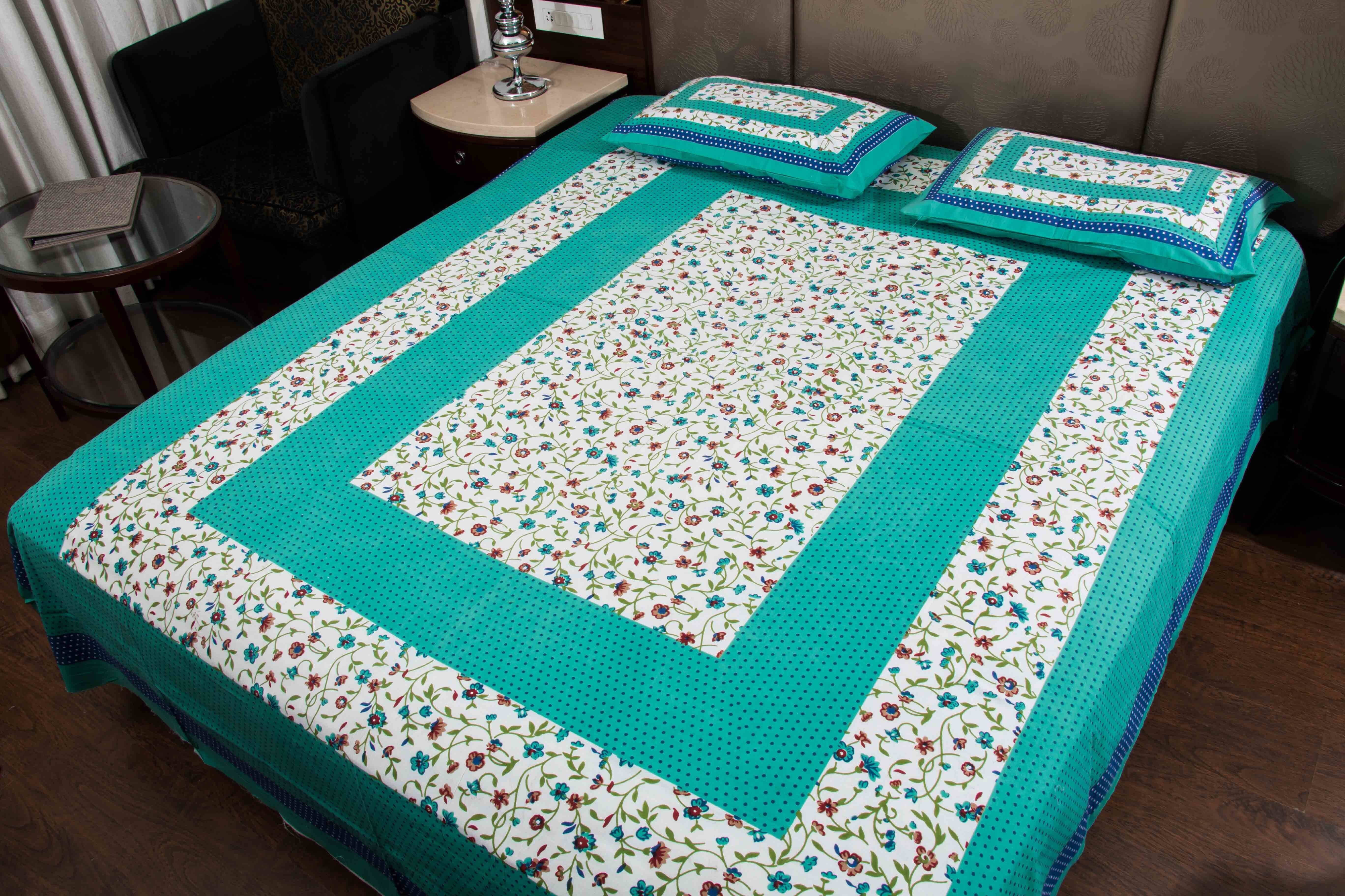     			Navkaar Creation Cotton 1 Double Bedsheet with 2 Pillow Covers ( Blue )