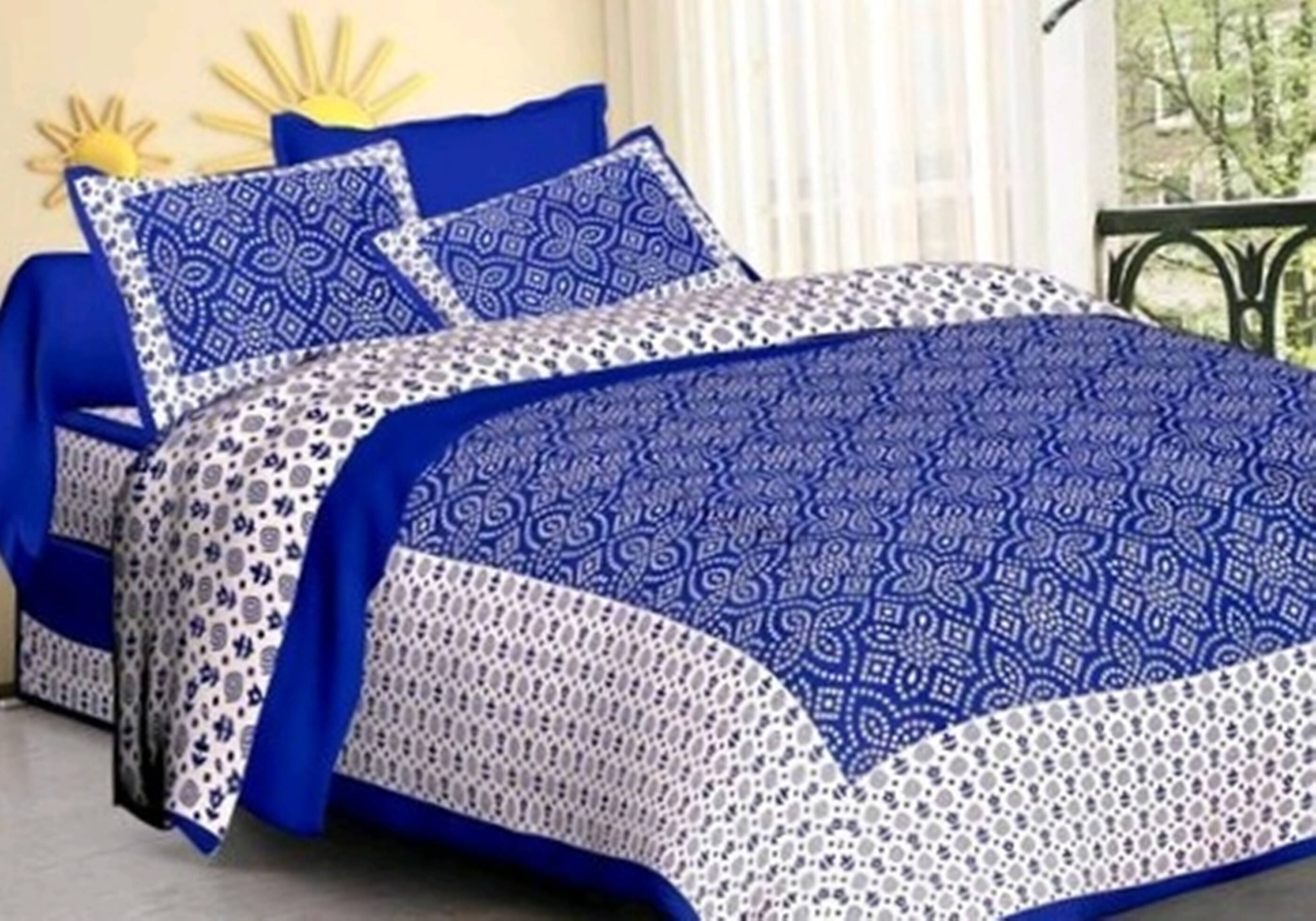 Navkaar Creation Cotton 1 Double Bedsheet with 2 Pillow Covers ( Multicolor ) Navkaar Creation Cotton 1 Double Bedsheet with 2 Pillow Covers ( Multicolor )