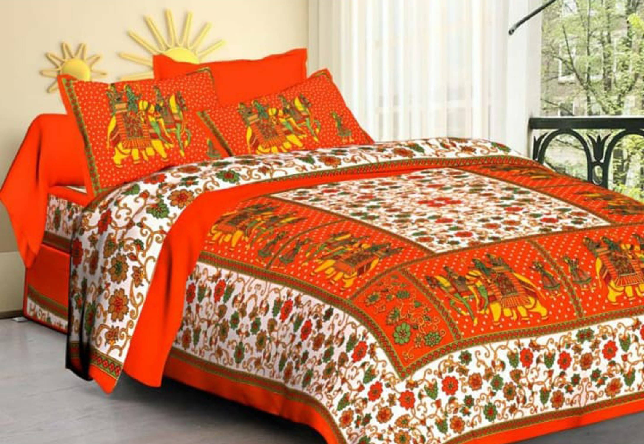     			Navkaar Creation Cotton 1 Double Bedsheet with 2 Pillow Covers ( Orange )