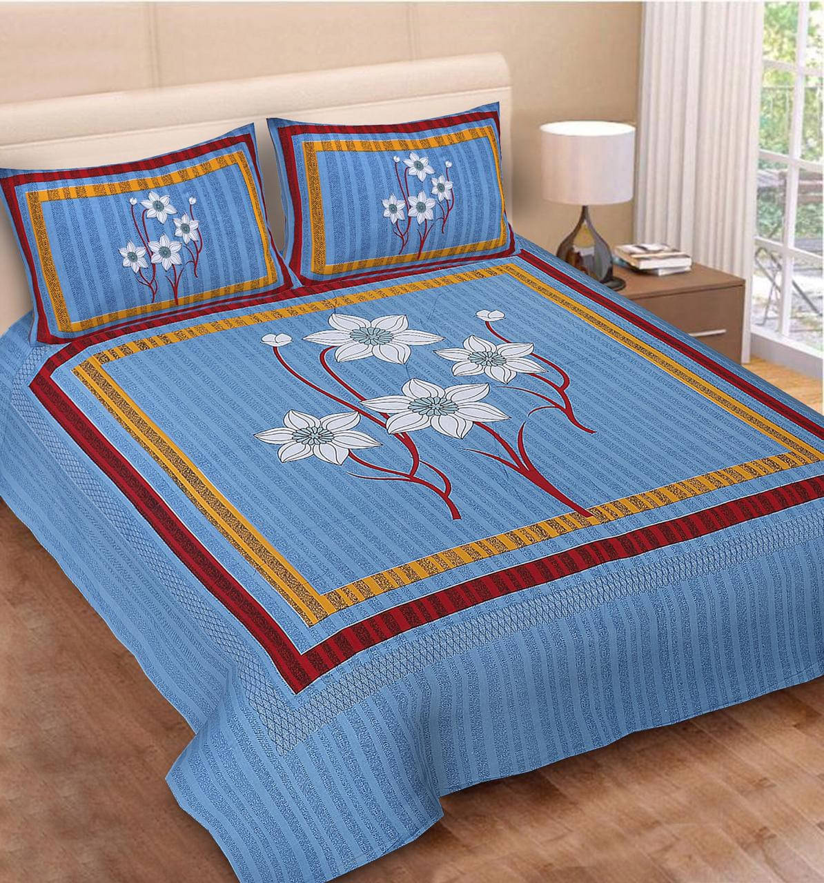     			Navkaar Creation Cotton 1 Double Bedsheet with 2 Pillow Covers ( Blue )