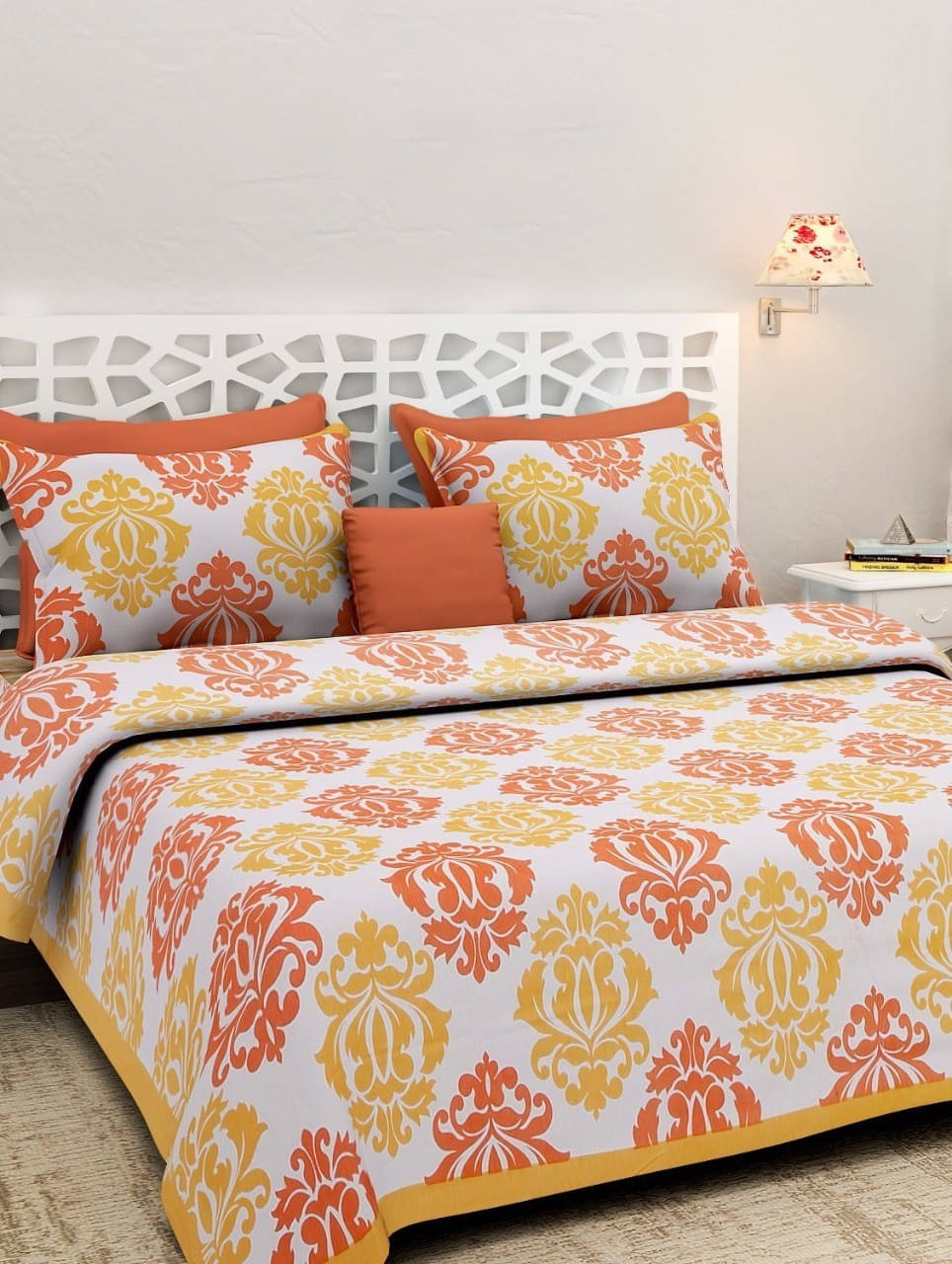 Navkaar Creation Cotton 1 Double Bedsheet with 2 Pillow Covers ( Orange ) Navkaar Creation Cotton 1 Double Bedsheet with 2 Pillow Covers ( Orange )