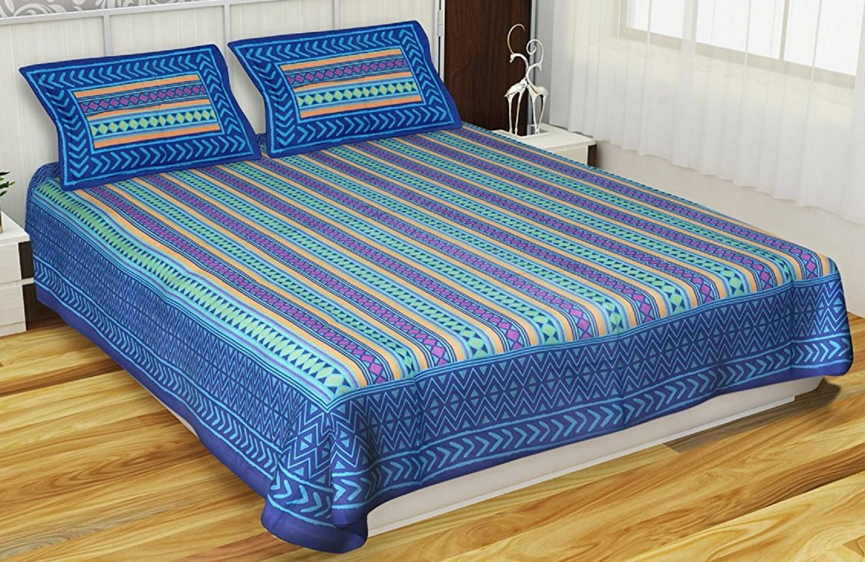 Navkaar Creation Cotton 1 Double Bedsheet with 2 Pillow Covers ( Blue ) Navkaar Creation Cotton 1 Double Bedsheet with 2 Pillow Covers ( Blue )