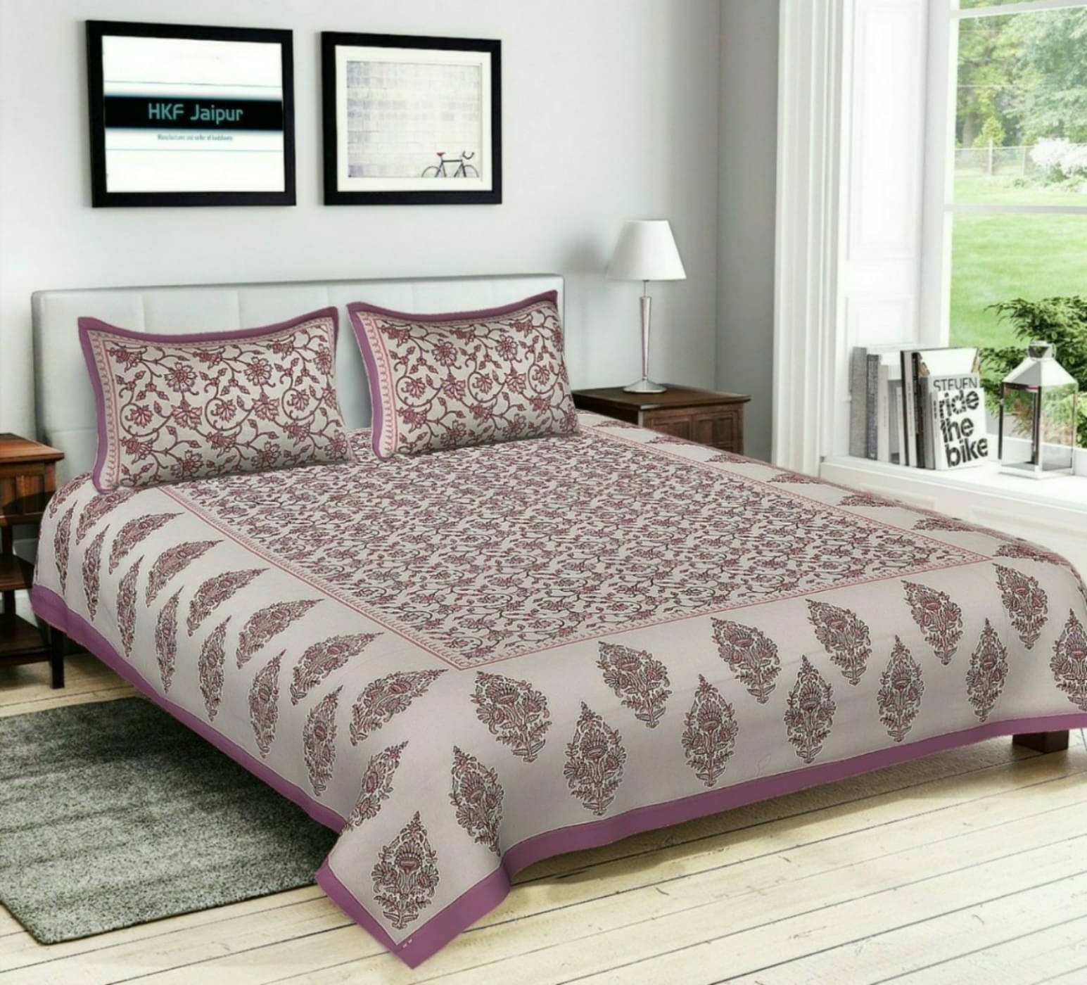 Navkaar Creation Cotton 1 Double Bedsheet with 2 Pillow Covers ( Purple ) Navkaar Creation Cotton 1 Double Bedsheet with 2 Pillow Covers ( Purple )