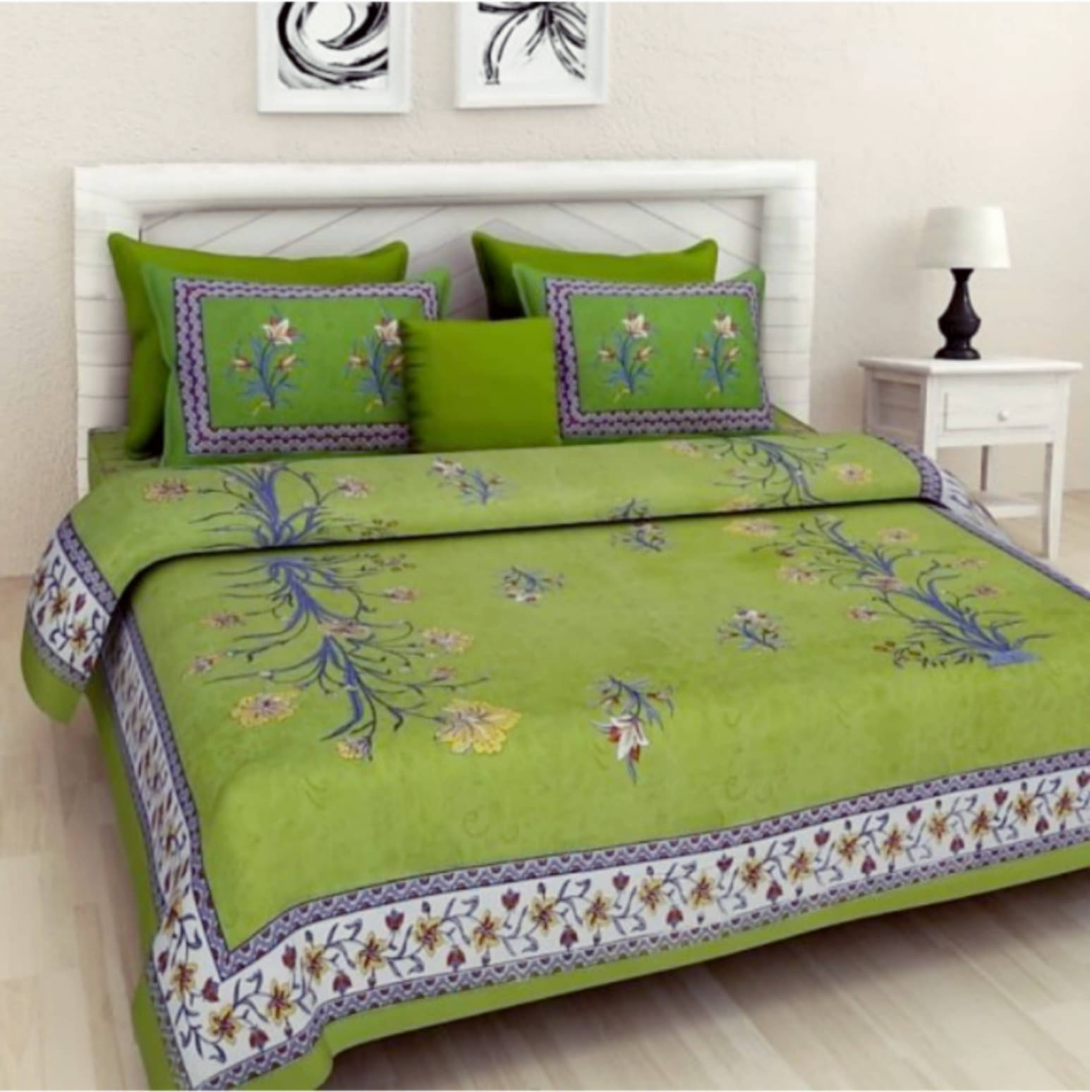 Navkaar Creation Cotton 1 Double Bedsheet with 2 Pillow Covers ( Green ) Navkaar Creation Cotton 1 Double Bedsheet with 2 Pillow Covers ( Green )