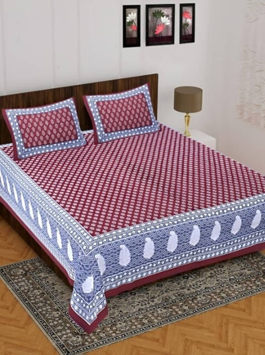     			Navkaar Creation Cotton 1 Double Bedsheet with 2 Pillow Covers ( Maroon )