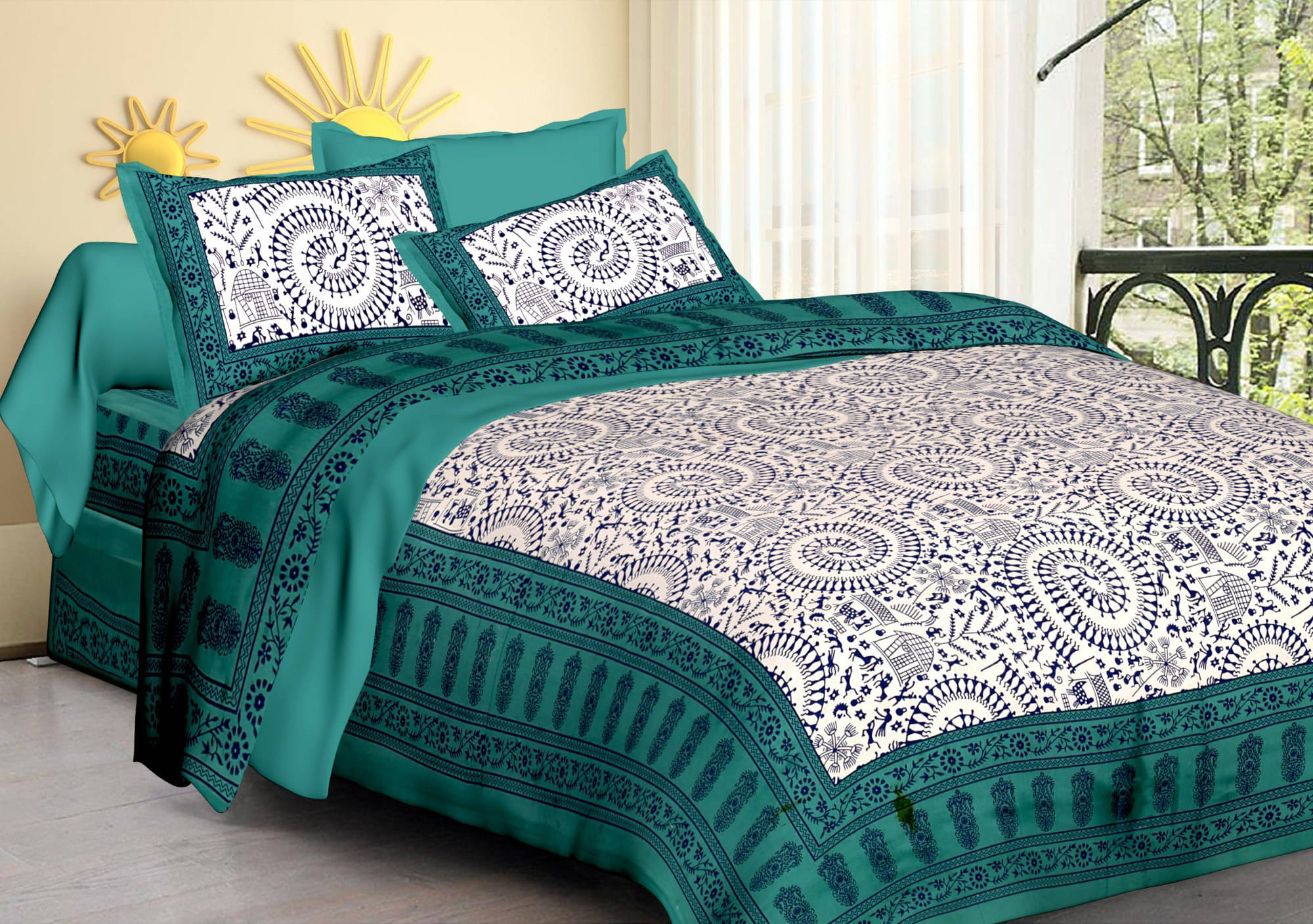 Navkaar Creation Cotton 1 Double Bedsheet with 2 Pillow Covers ( Green ) Navkaar Creation Cotton 1 Double Bedsheet with 2 Pillow Covers ( Green )
