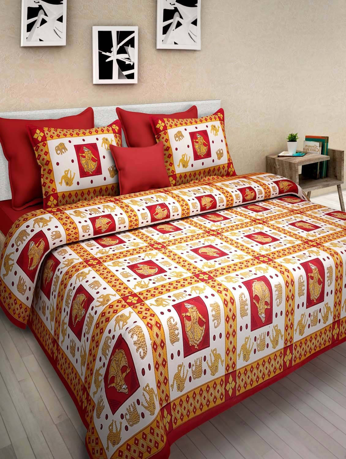 Navkaar Creation Cotton 1 Double Bedsheet with 2 Pillow Covers ( Red ) Navkaar Creation Cotton 1 Double Bedsheet with 2 Pillow Covers ( Red )