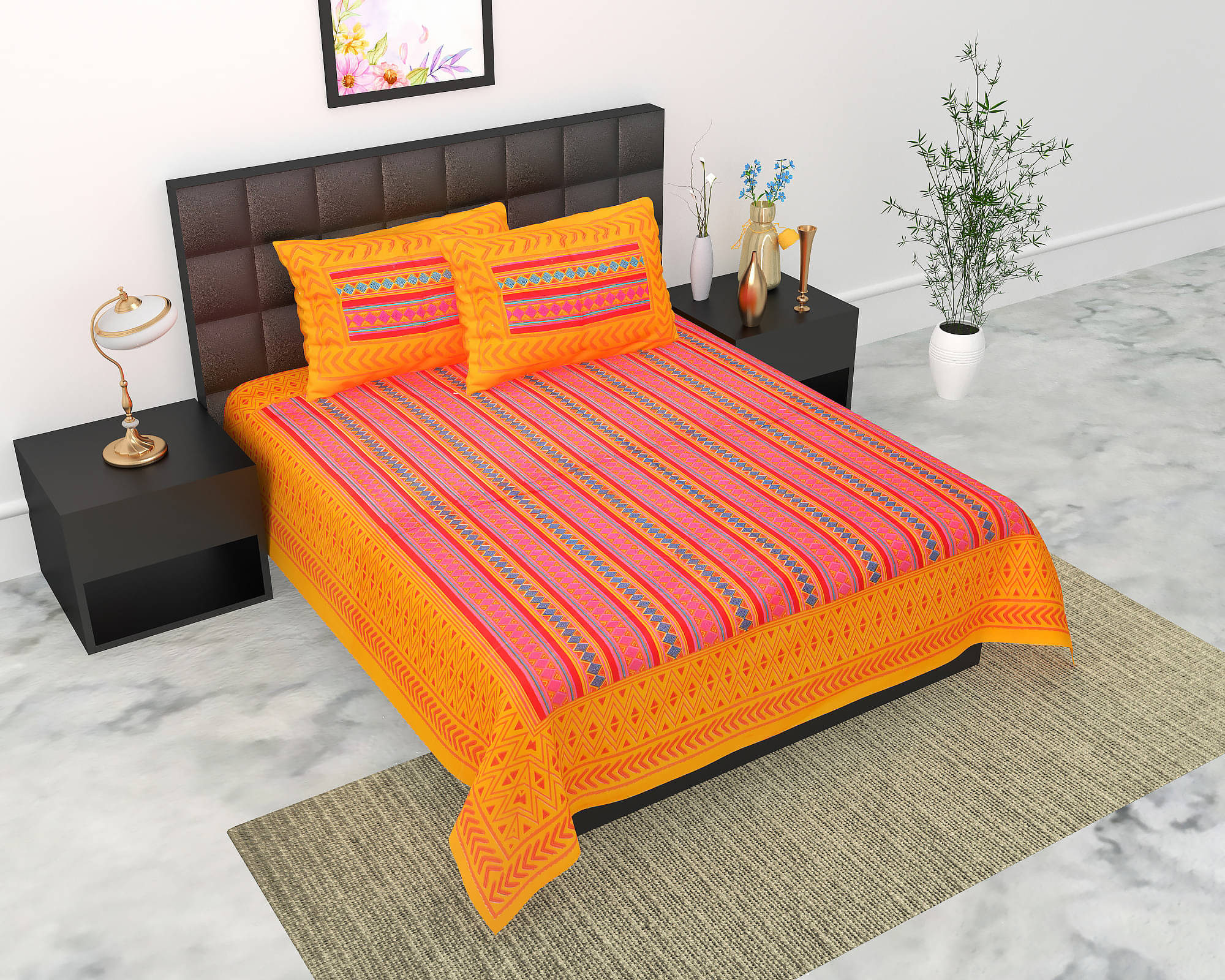 Navkaar Creation Cotton 1 Double Bedsheet with 2 Pillow Covers ( Yellow ) Navkaar Creation Cotton 1 Double Bedsheet with 2 Pillow Covers ( Yellow )