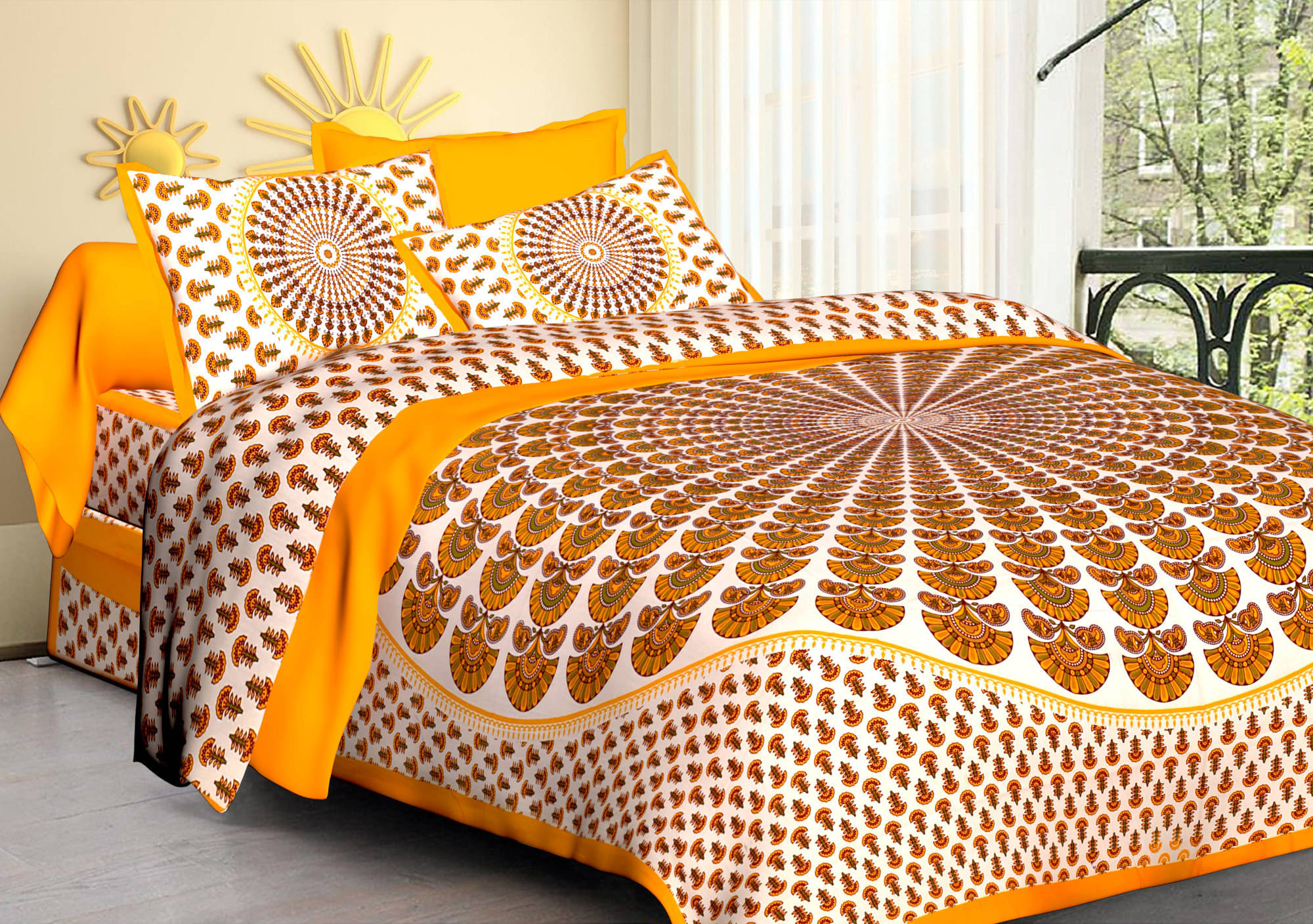     			Navkaar Creation Cotton 1 Double Bedsheet with 2 Pillow Covers ( Orange )