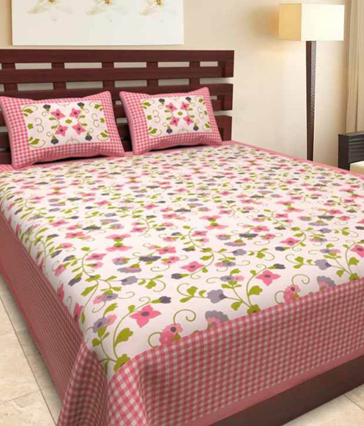     			Navkaar Creation Cotton 1 Double Bedsheet with 2 Pillow Covers ( Pink )