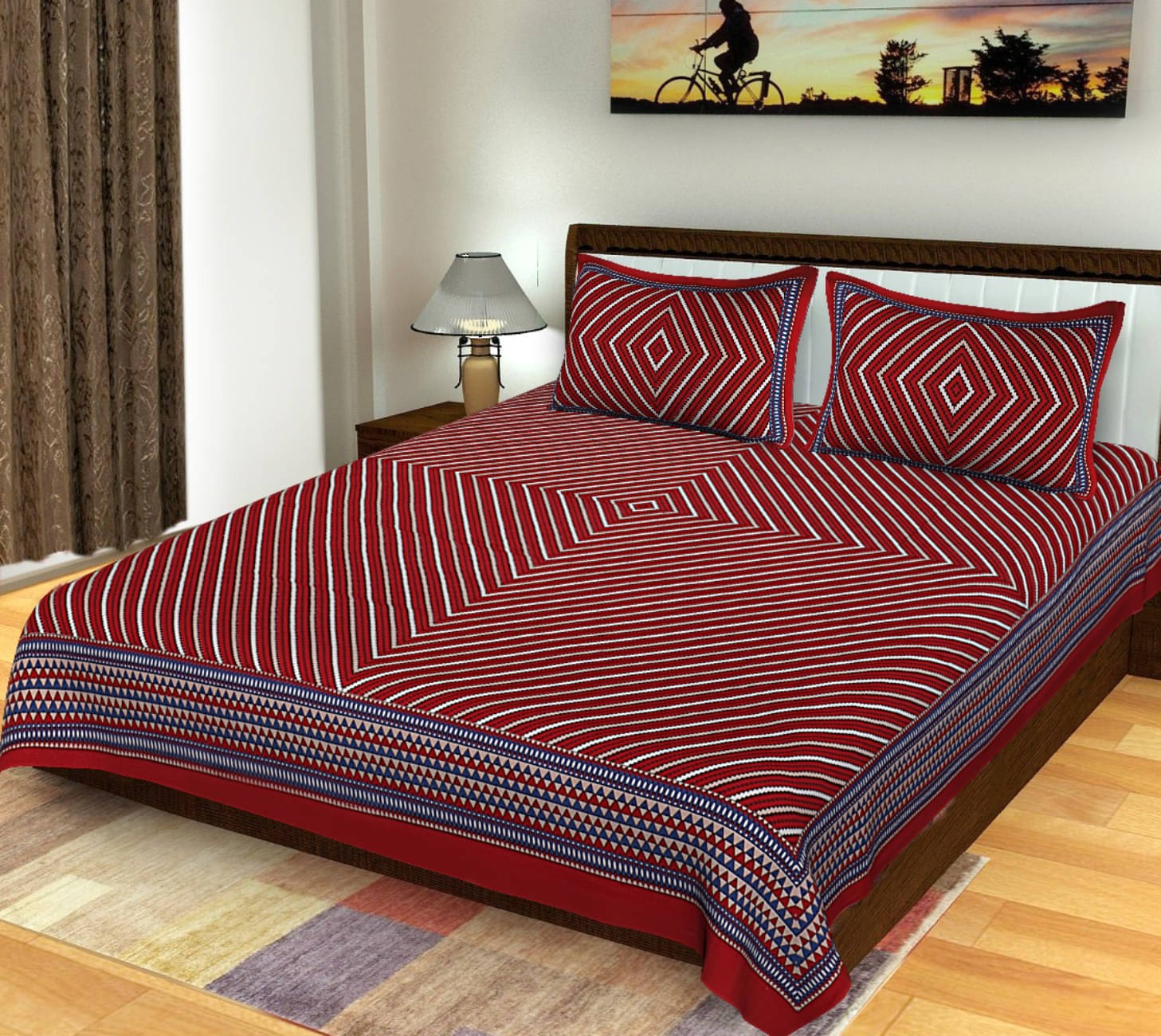     			Navkaar Creation Cotton 1 Double Bedsheet with 2 Pillow Covers ( Maroon )