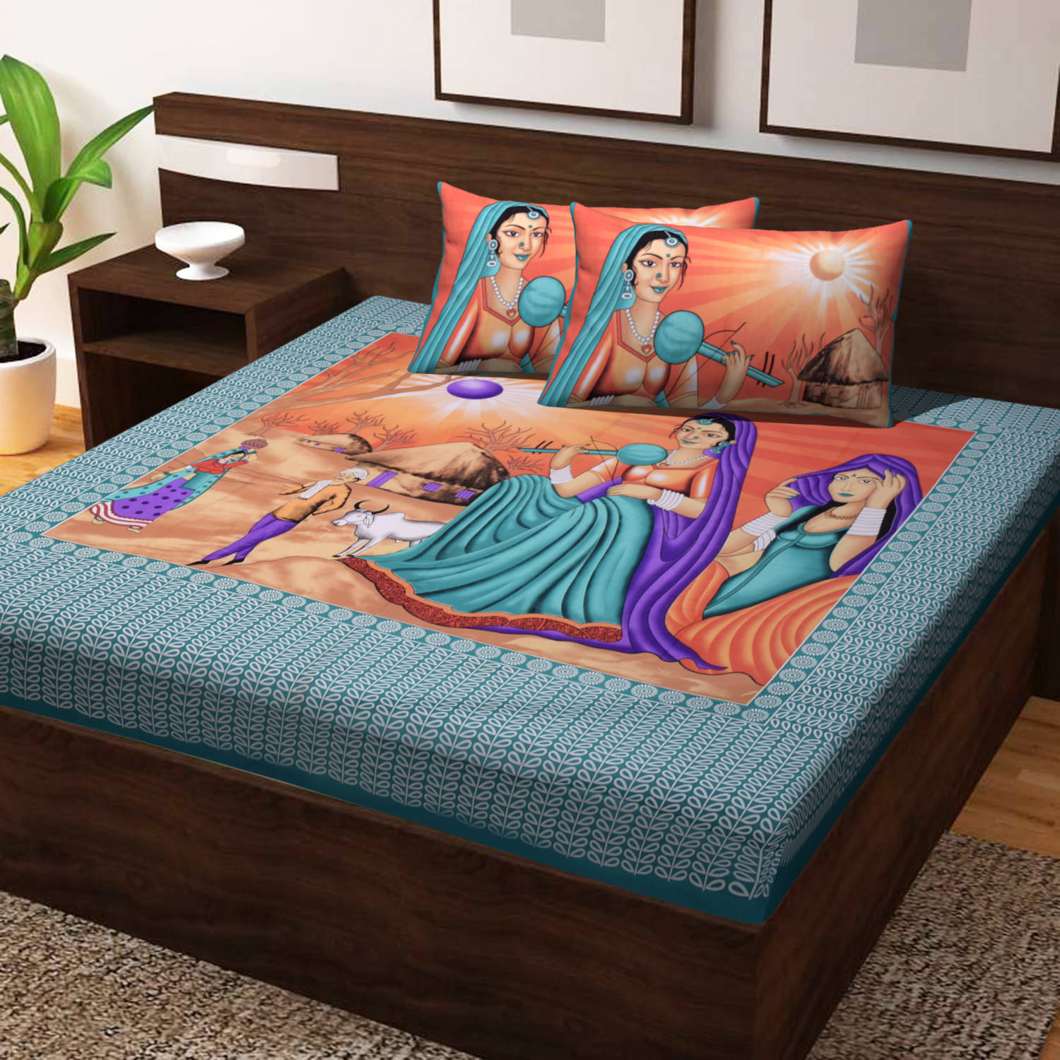     			Navkaar Creation Cotton 1 Double Bedsheet with 2 Pillow Covers ( Green )