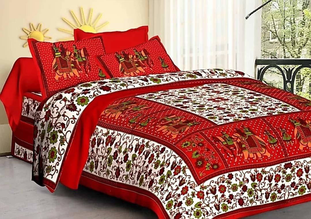     			Navkaar Creation Cotton 1 Double Bedsheet with 2 Pillow Covers ( Red )