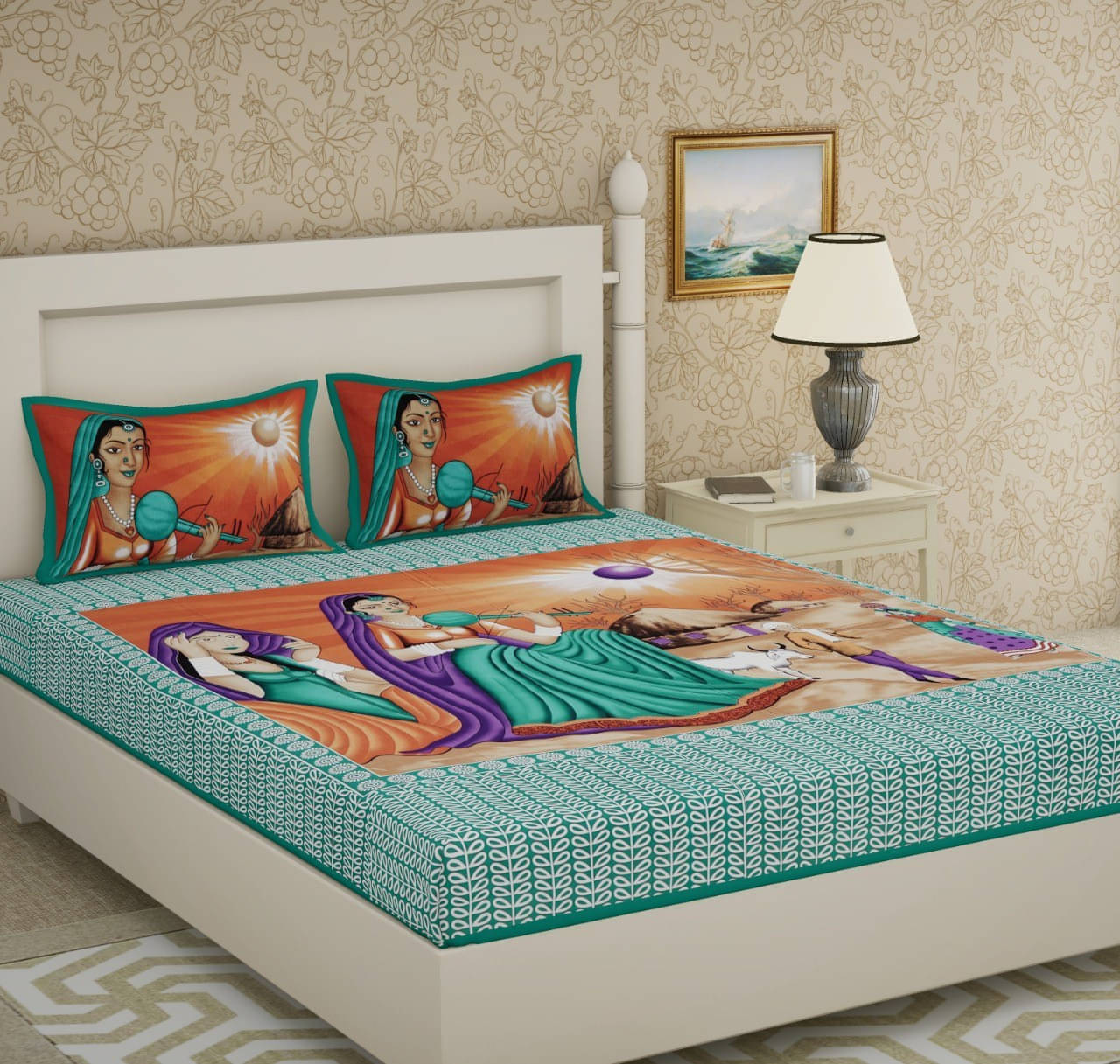     			Navkaar Creation Cotton 1 Double Bedsheet with 2 Pillow Covers ( Blue )