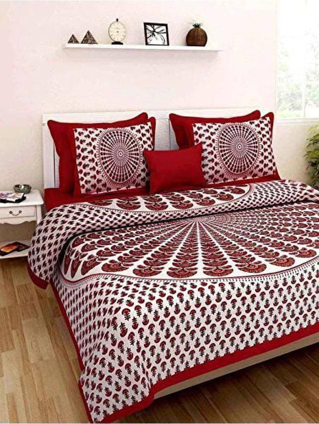     			Navkaar Creation Cotton 1 Double Bedsheet with 2 Pillow Covers ( Red )
