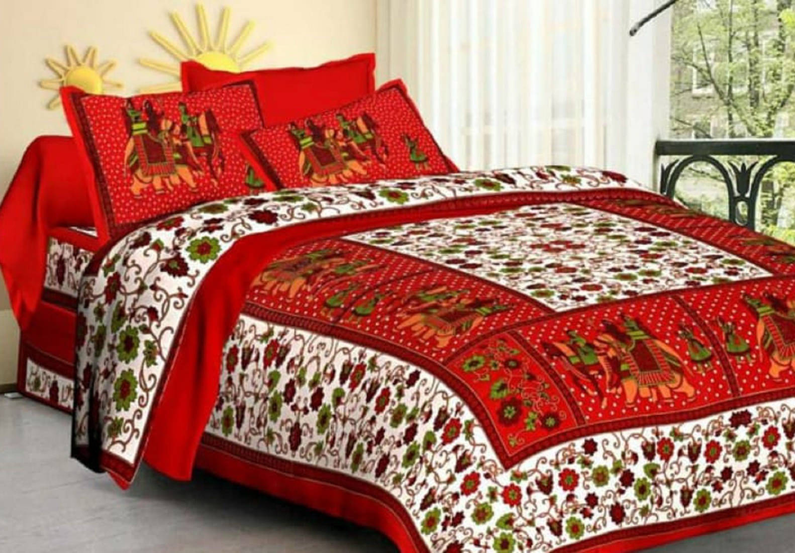     			Navkaar Creation Cotton 1 Double Bedsheet with 2 Pillow Covers ( Multicolor )