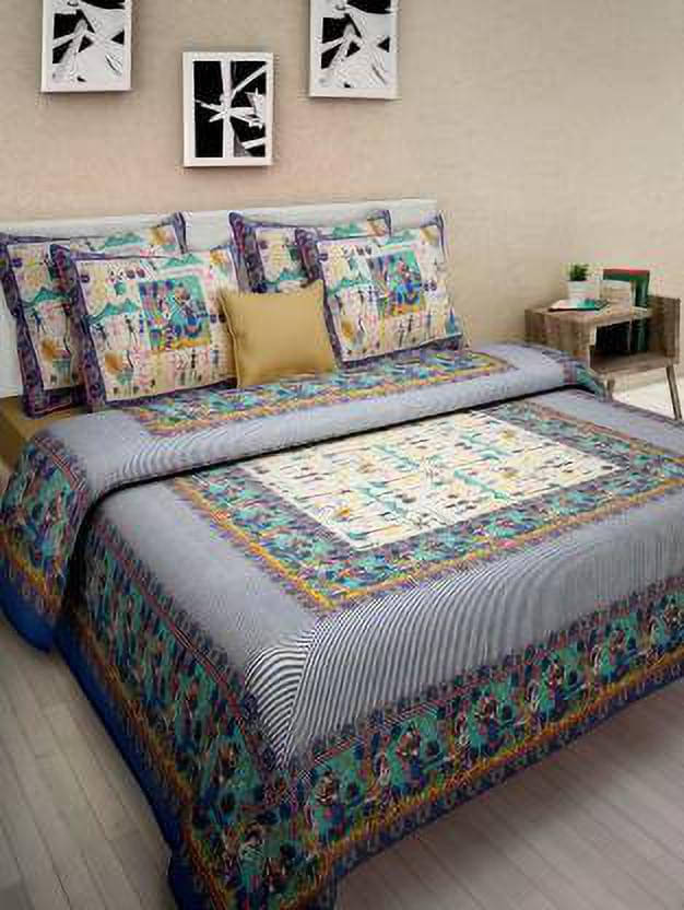     			Navkaar Creation Cotton 1 Double Bedsheet with 2 Pillow Covers ( Blue )